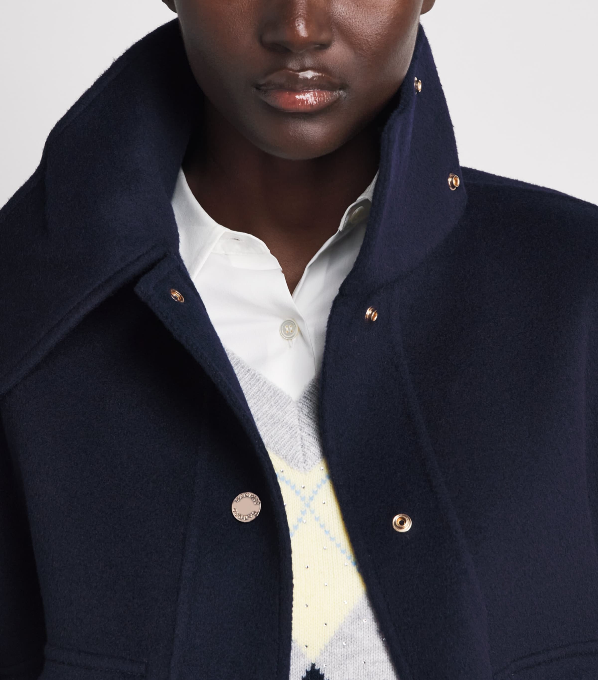 Sandro Paris Womens Wool Cropped Coat Navy Blue Image 3