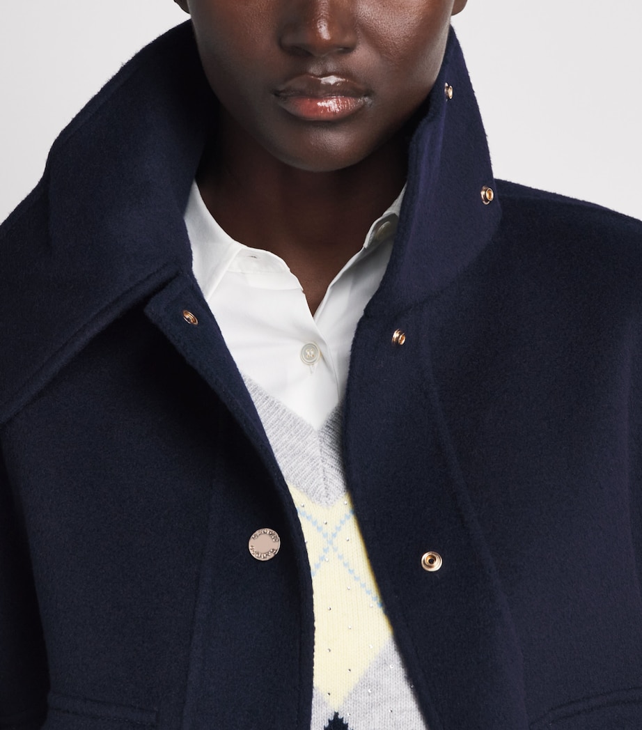 Sandro Paris Womens Wool Cropped Coat Navy Blue Image 3