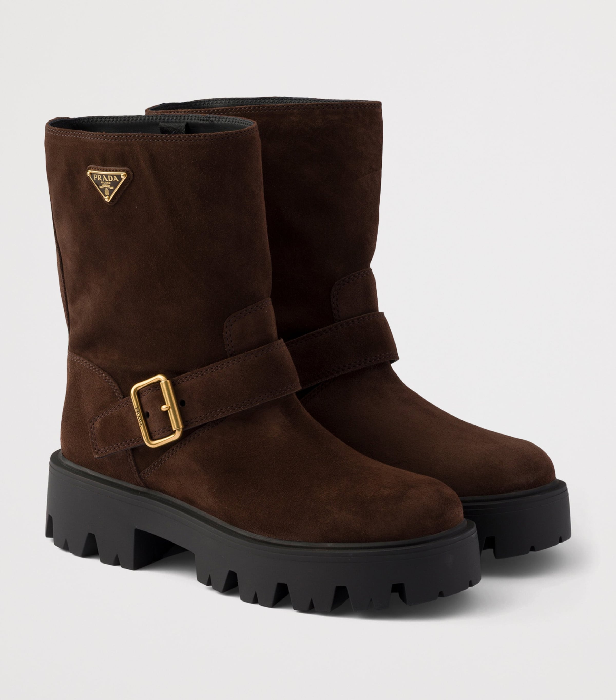 Prada Womens Suede Biker Boots Brown Image 2