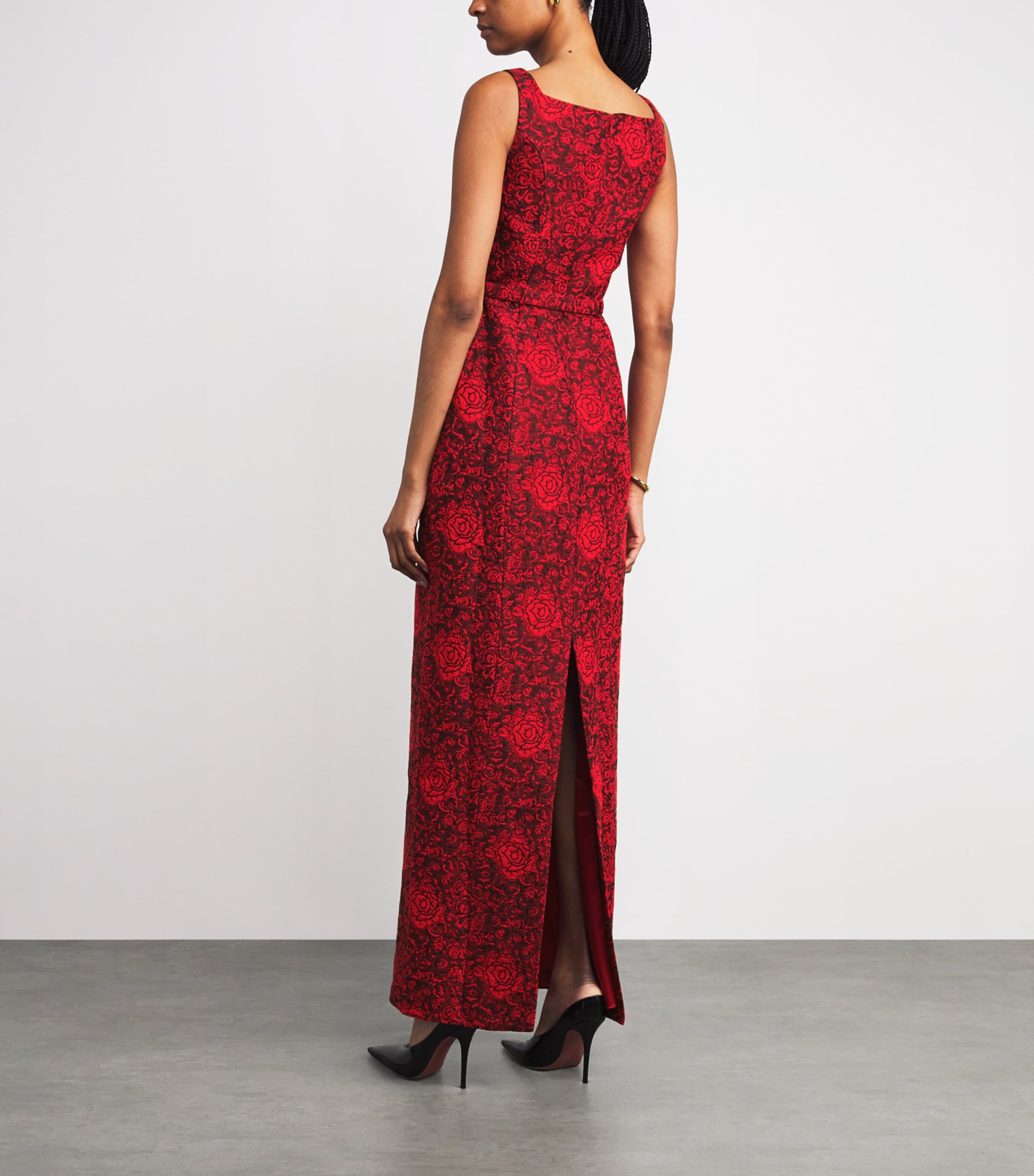 Rose Brocade Bora Maxi Dress 892-SCARLET ROSE Image 3