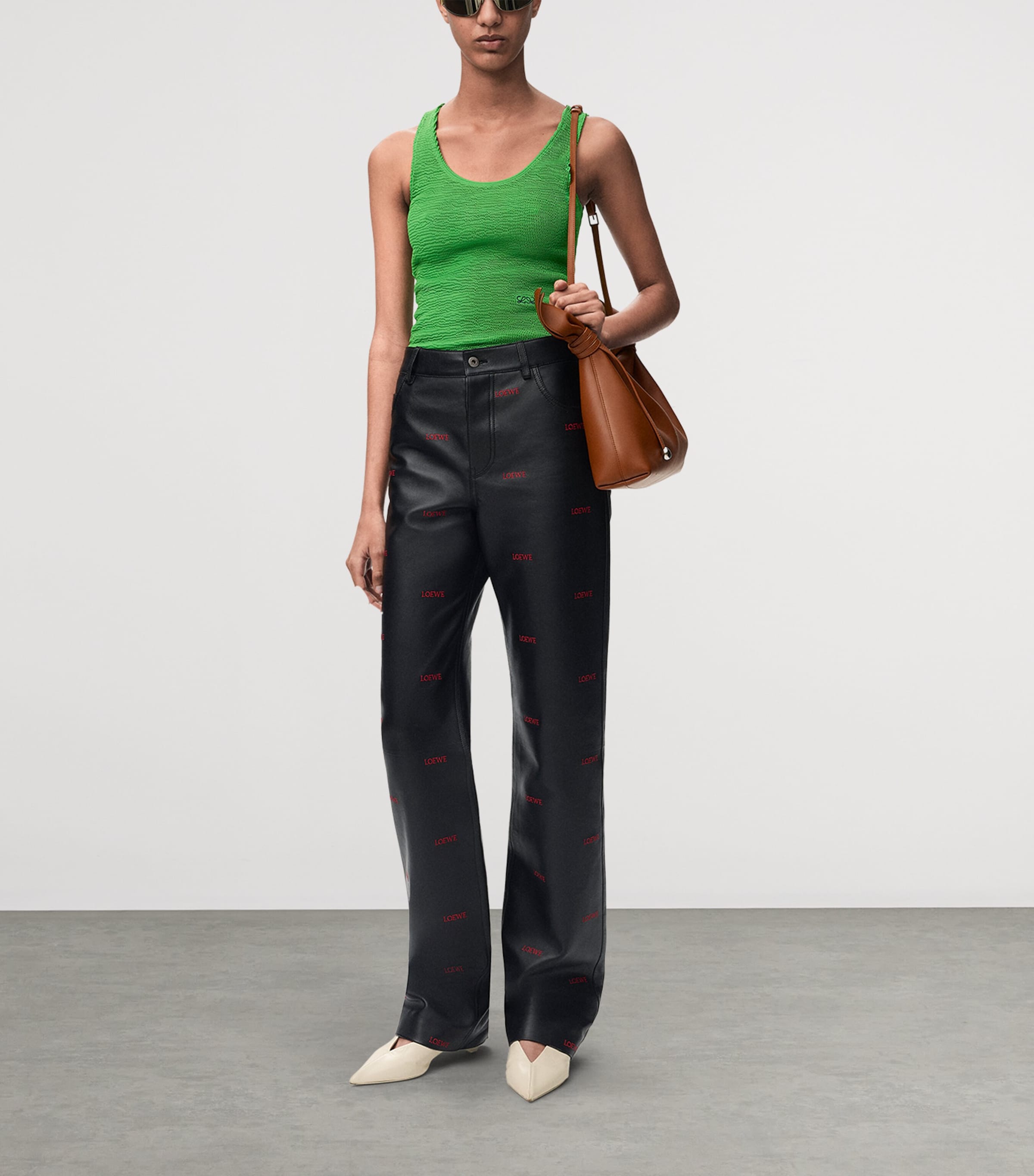 LOEWE Womens Crinkle Tank Top Green Image 2