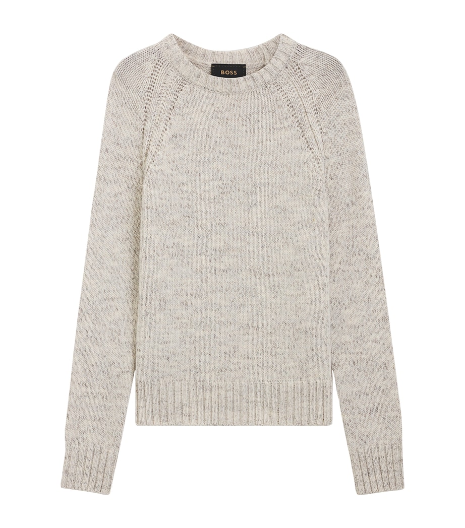 BOSS Mens Cashmere-Wool Tweed-Effect Sweater Image 1