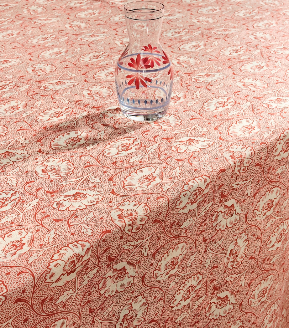 Linen Toscana Tablecloth (320cm x 170cm) WHITE/RED Image 2
