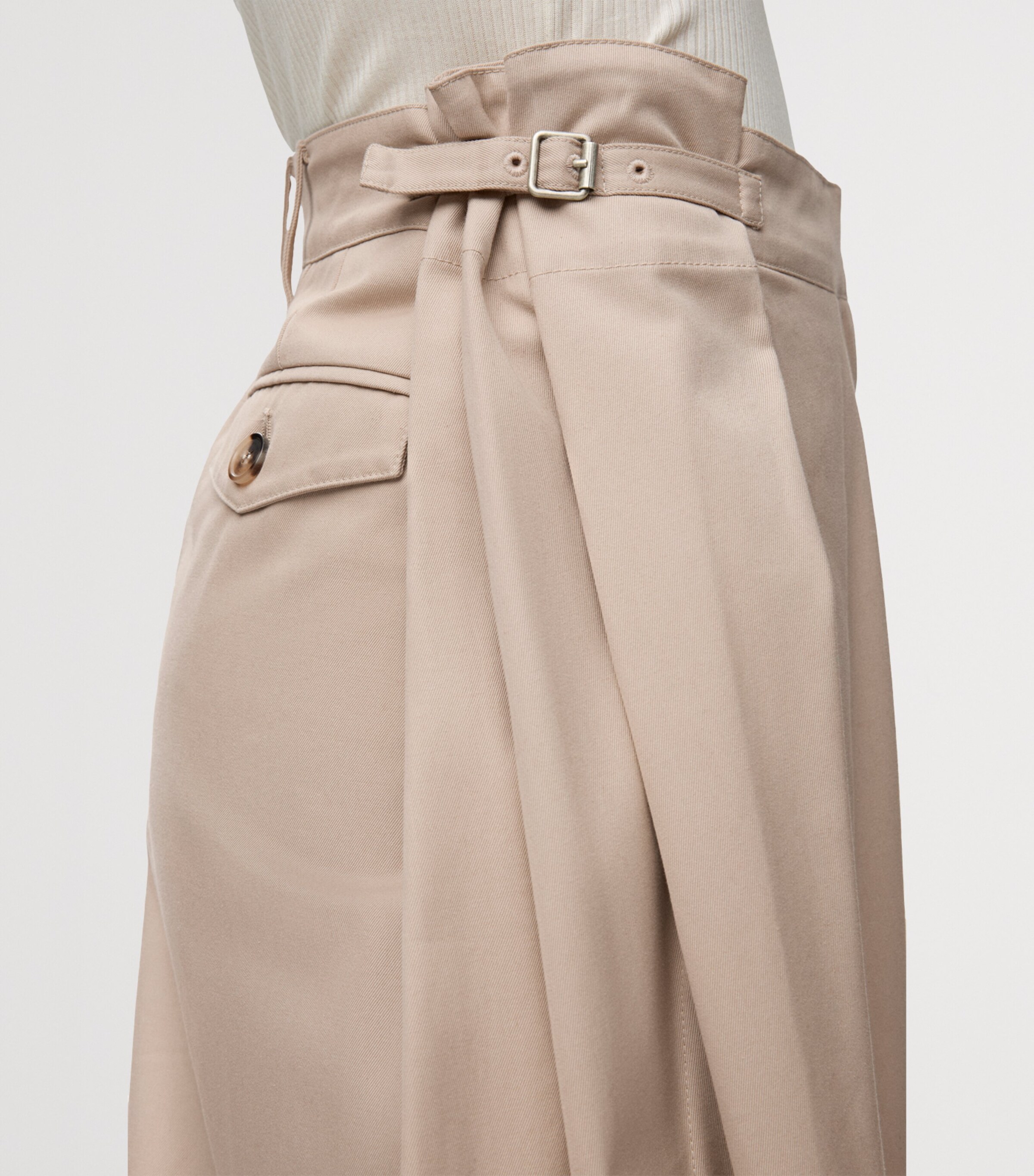 Cotton-Silk Draped Barrel-Leg Trousers BEIGE Image 5