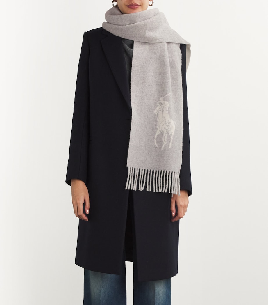 Wool Polo Pony Scarf FAWN GREY HTHR/CREAM Image 4