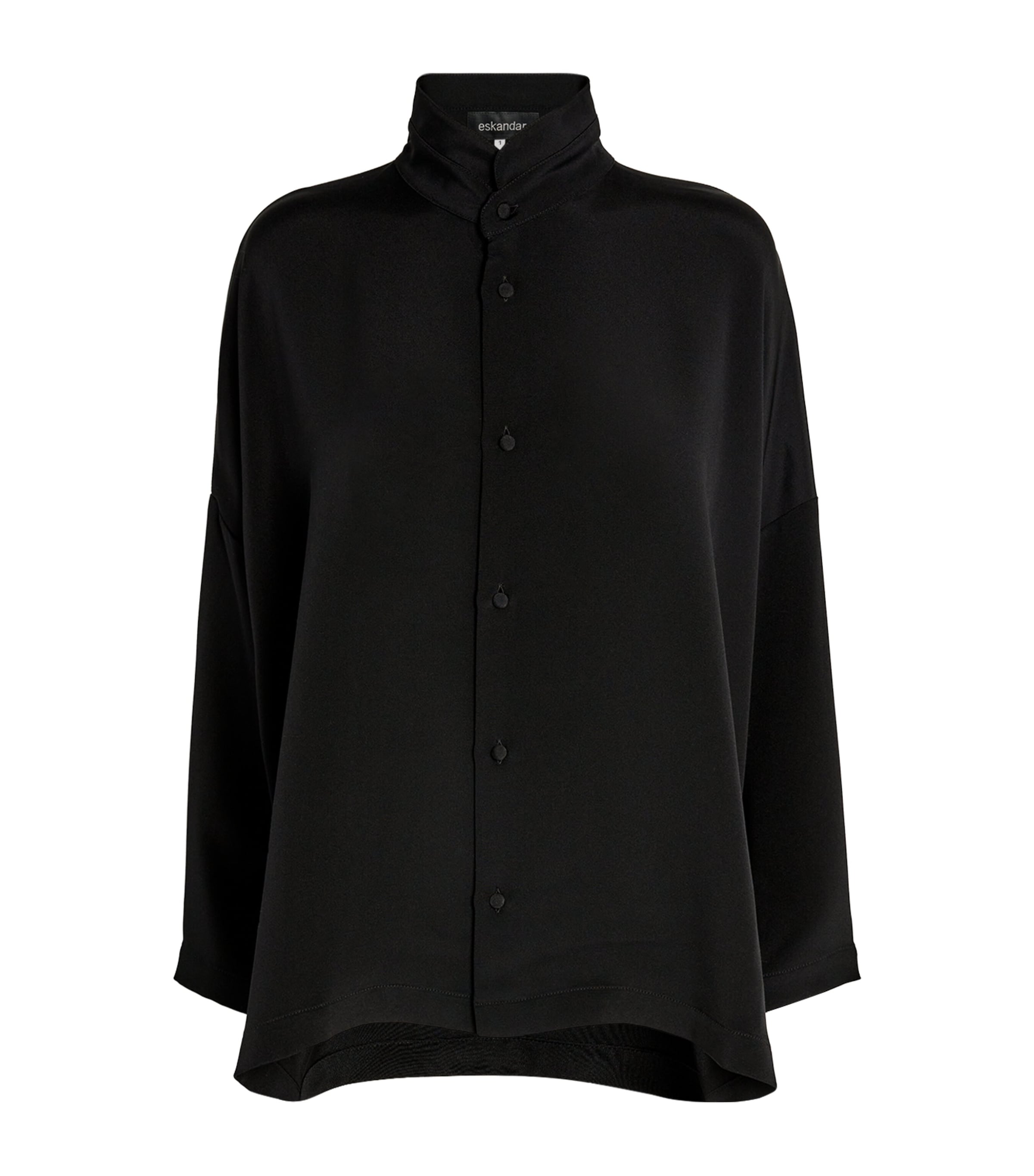 Eskandar Silk Stand-collar Shirt In Black