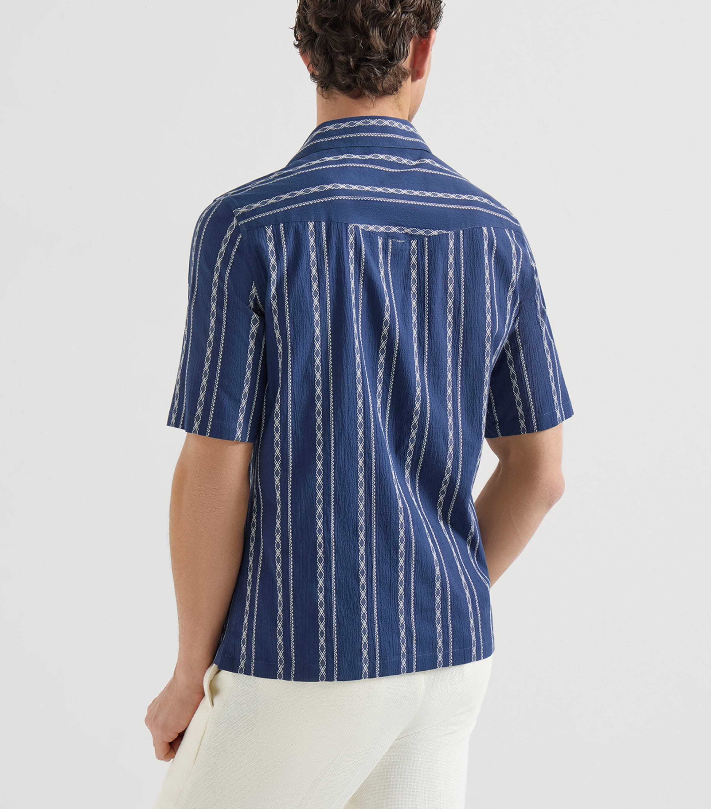 Brunello Cucinelli Mens Stretch-Cotton Stripe Short-Sleeve Shirt Image 5
