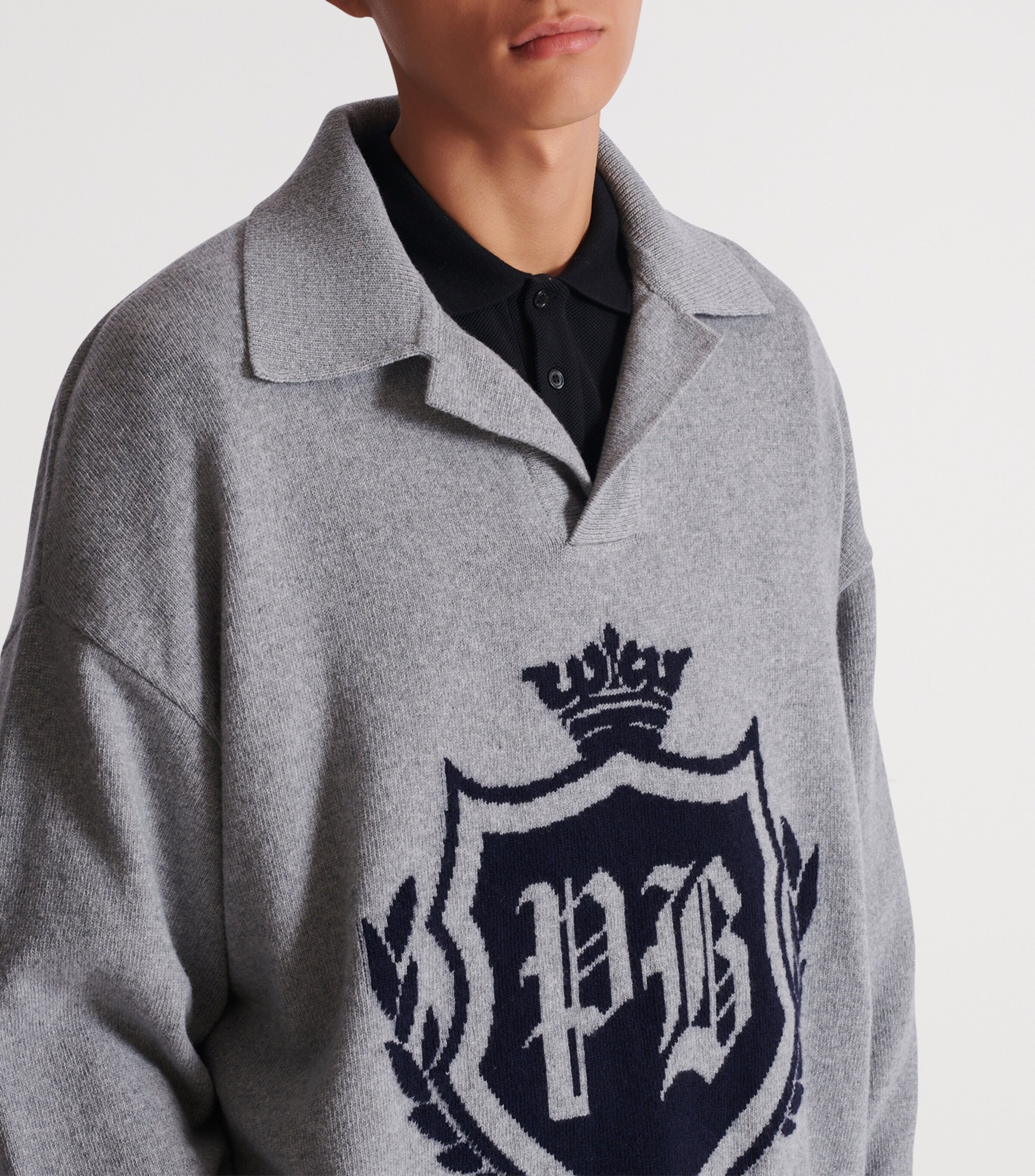 Cashmere-Virgin Wool Polo Sweatshirt YIH GRIS/MARINE Image 7