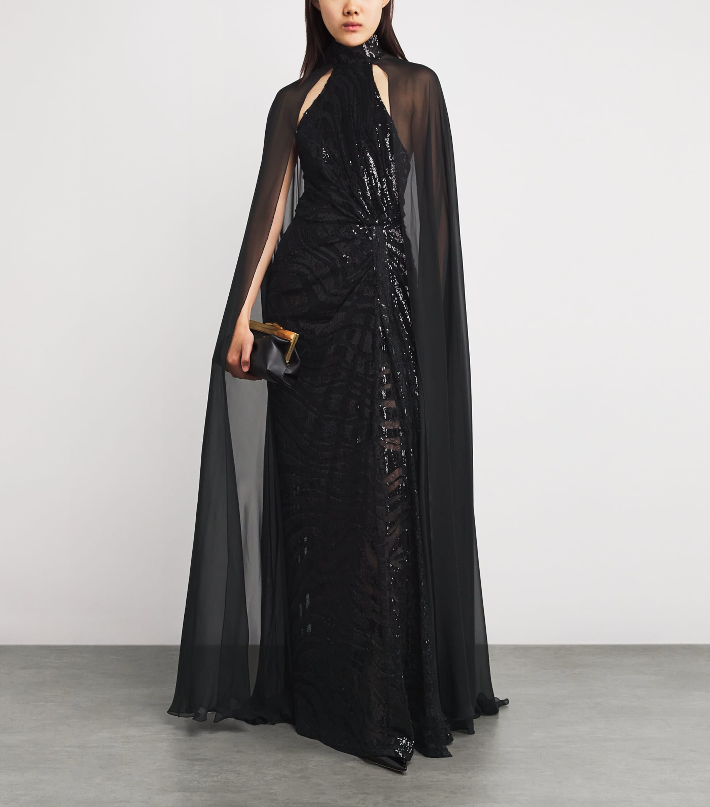 Sequinned Cape Gown 190000 BLACK Image 2