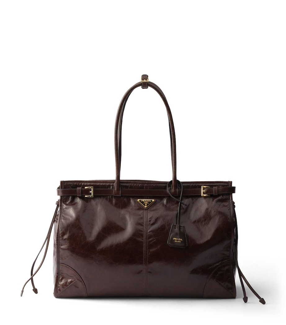Prada Extra Large Leather Bonnie Shoulder Bag Brown Image 1