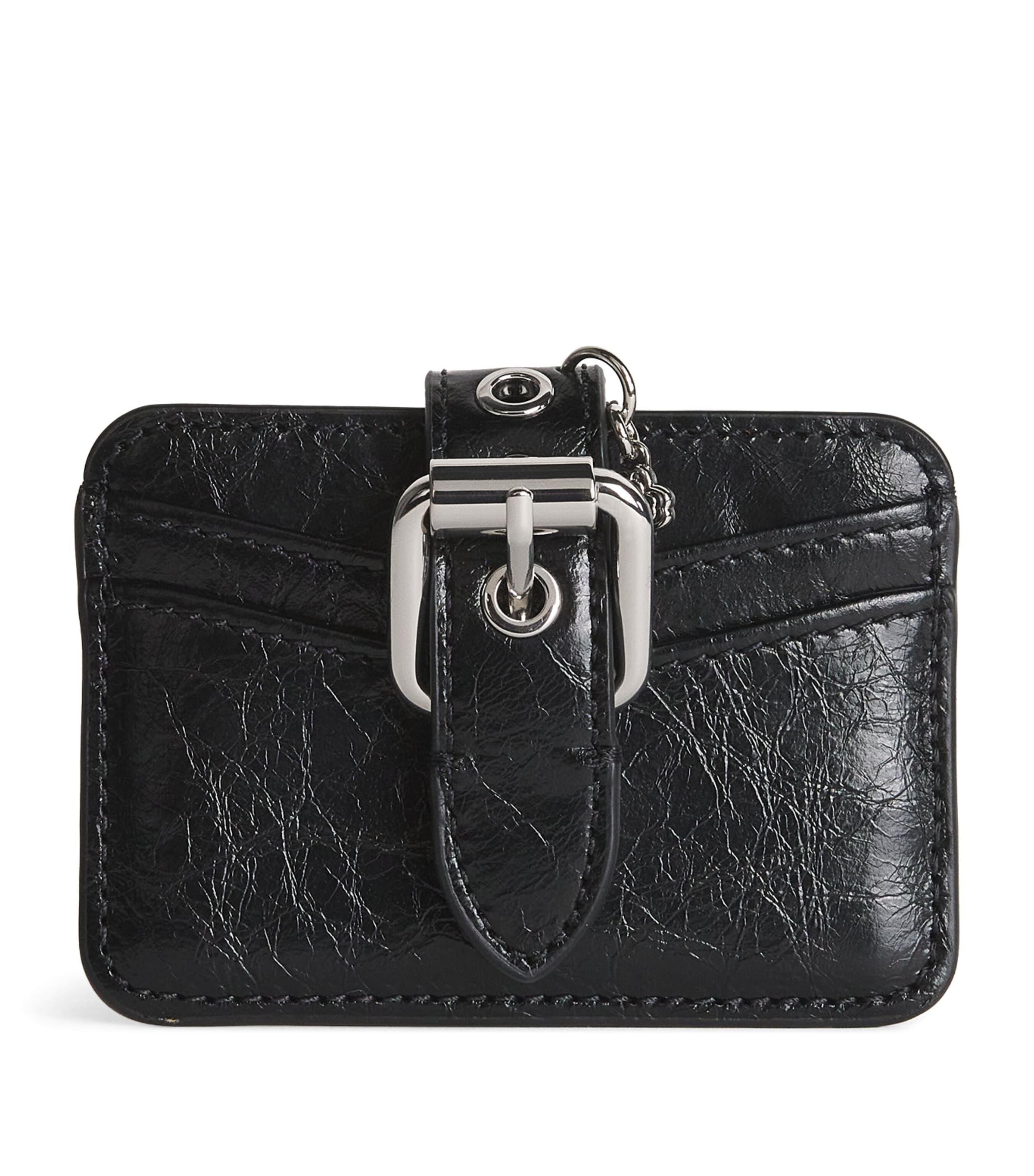 Maje Cracked Leather Miss M Card Holder In Black