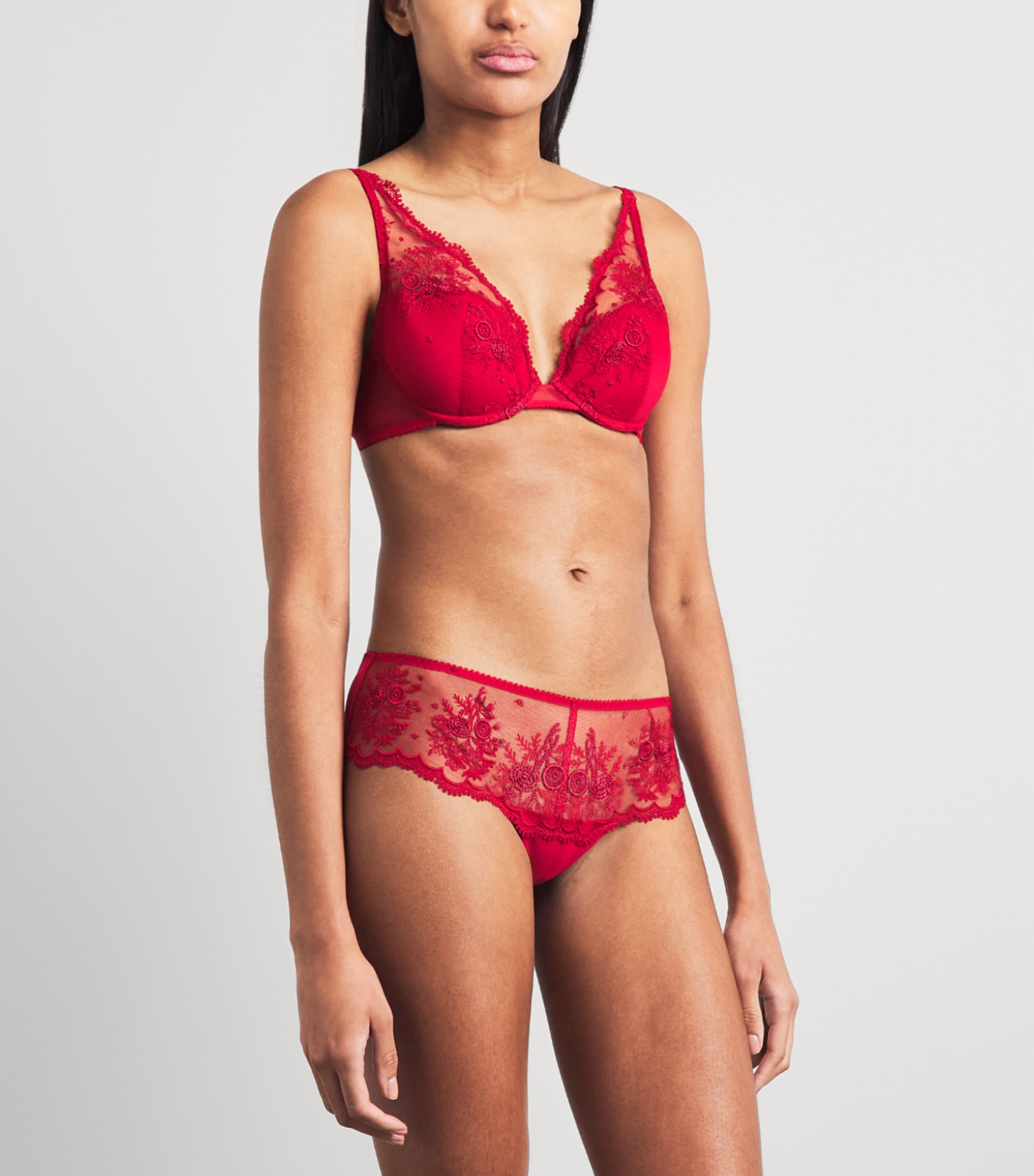 Simone Perele Womens Lace Intrigue Shorty Briefs Opera Red Image 2