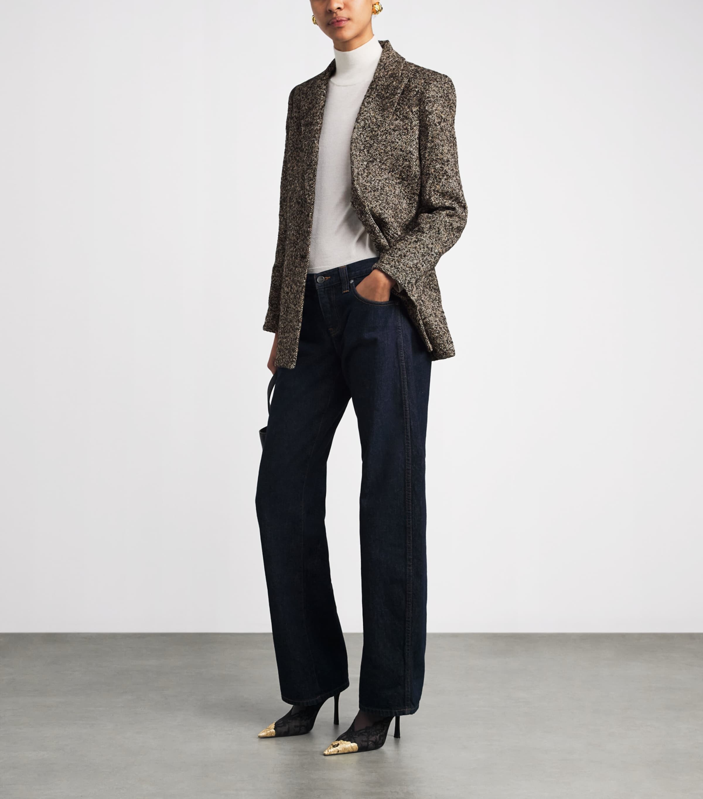 Veronica Beard Womens Tweed Maci Dickey Blazer Black Melange Image 2