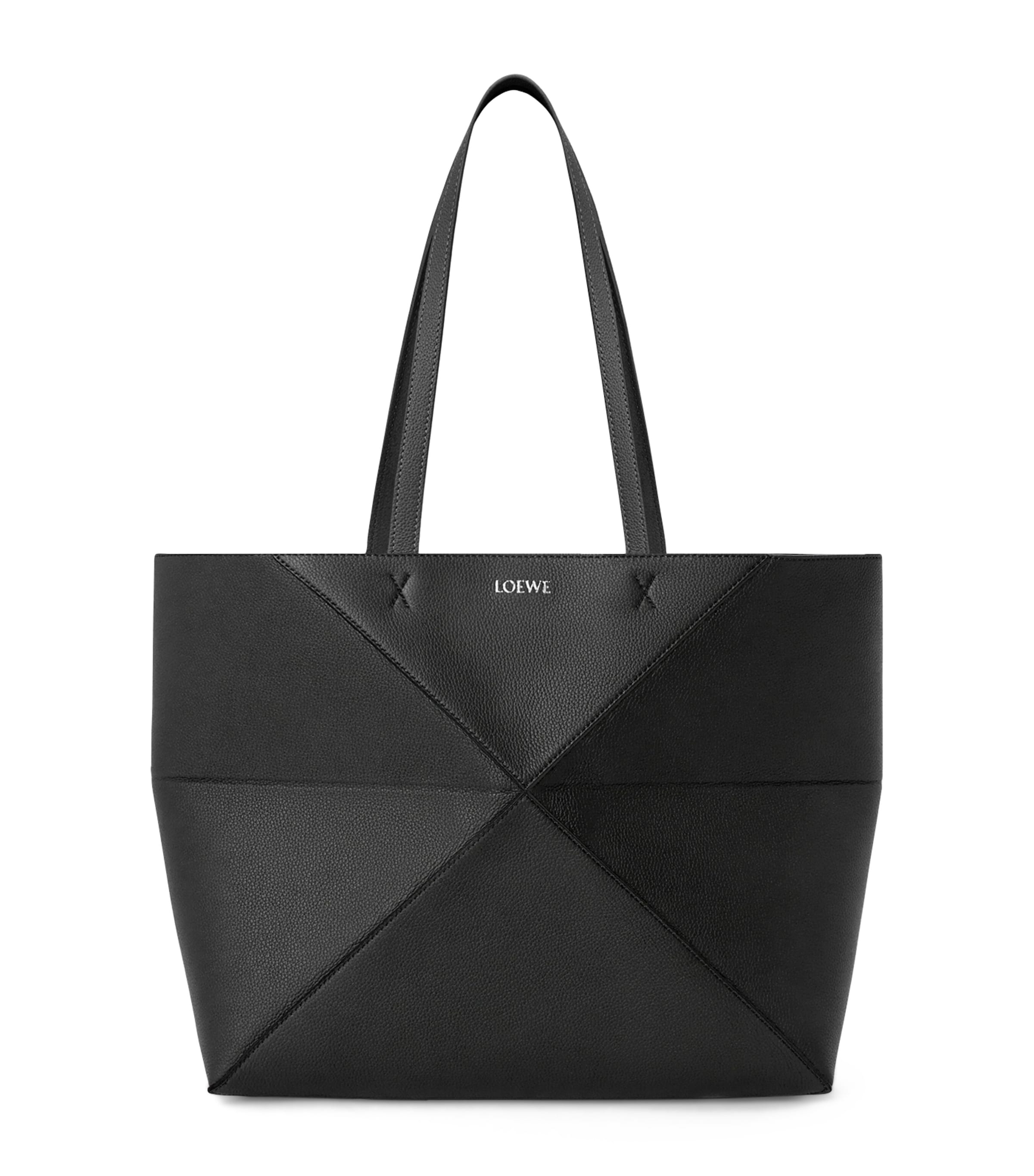 Medium Leather Puzzle Fold Tote Bag BLACK Image 1