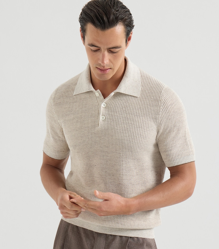 Brunello Cucinelli Mens Linen-Cotton Knitted Polo Sweater Image 3