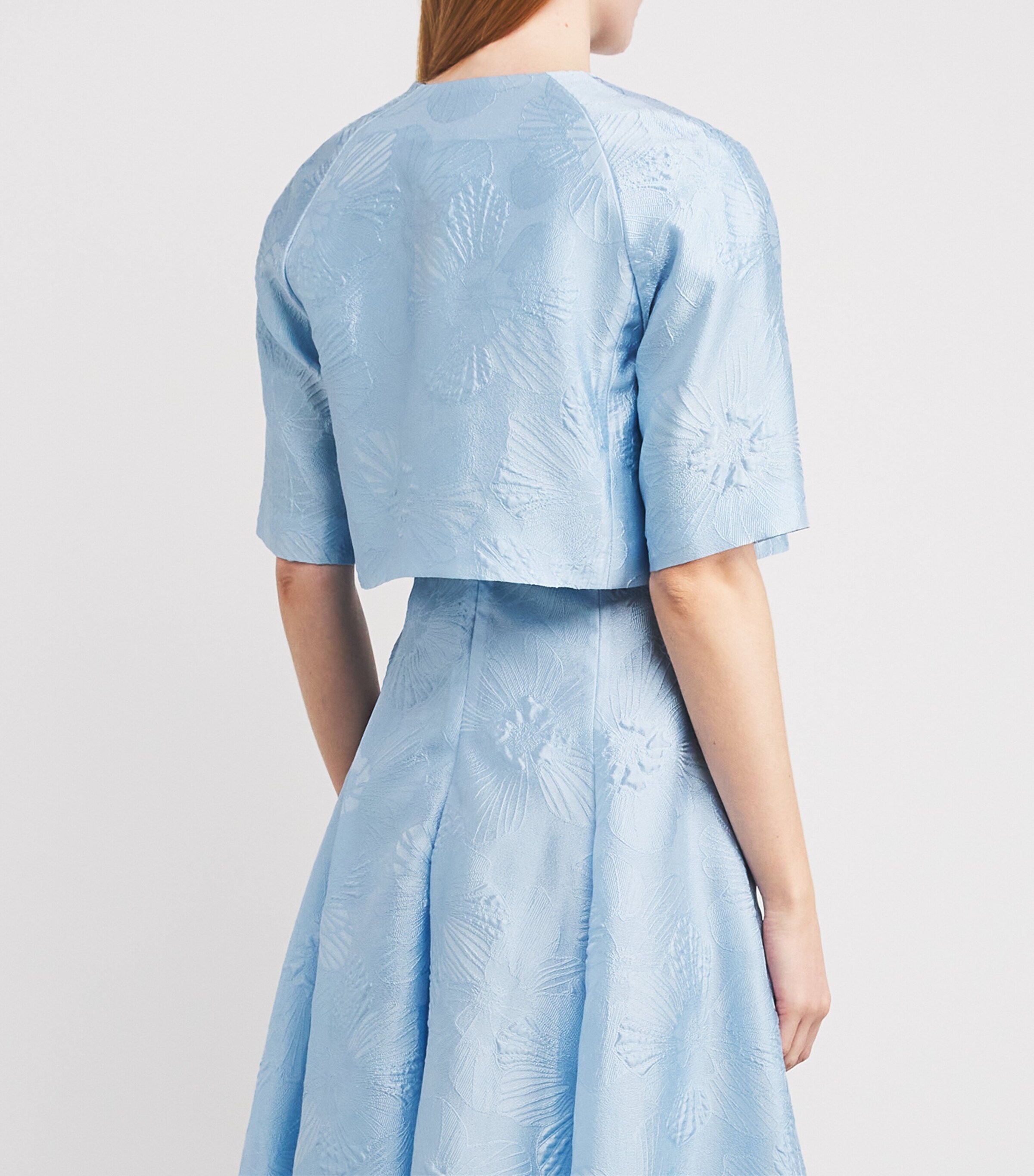 Talbot Runhof Womens Jacquard Cropped Jacket Sky Image 4