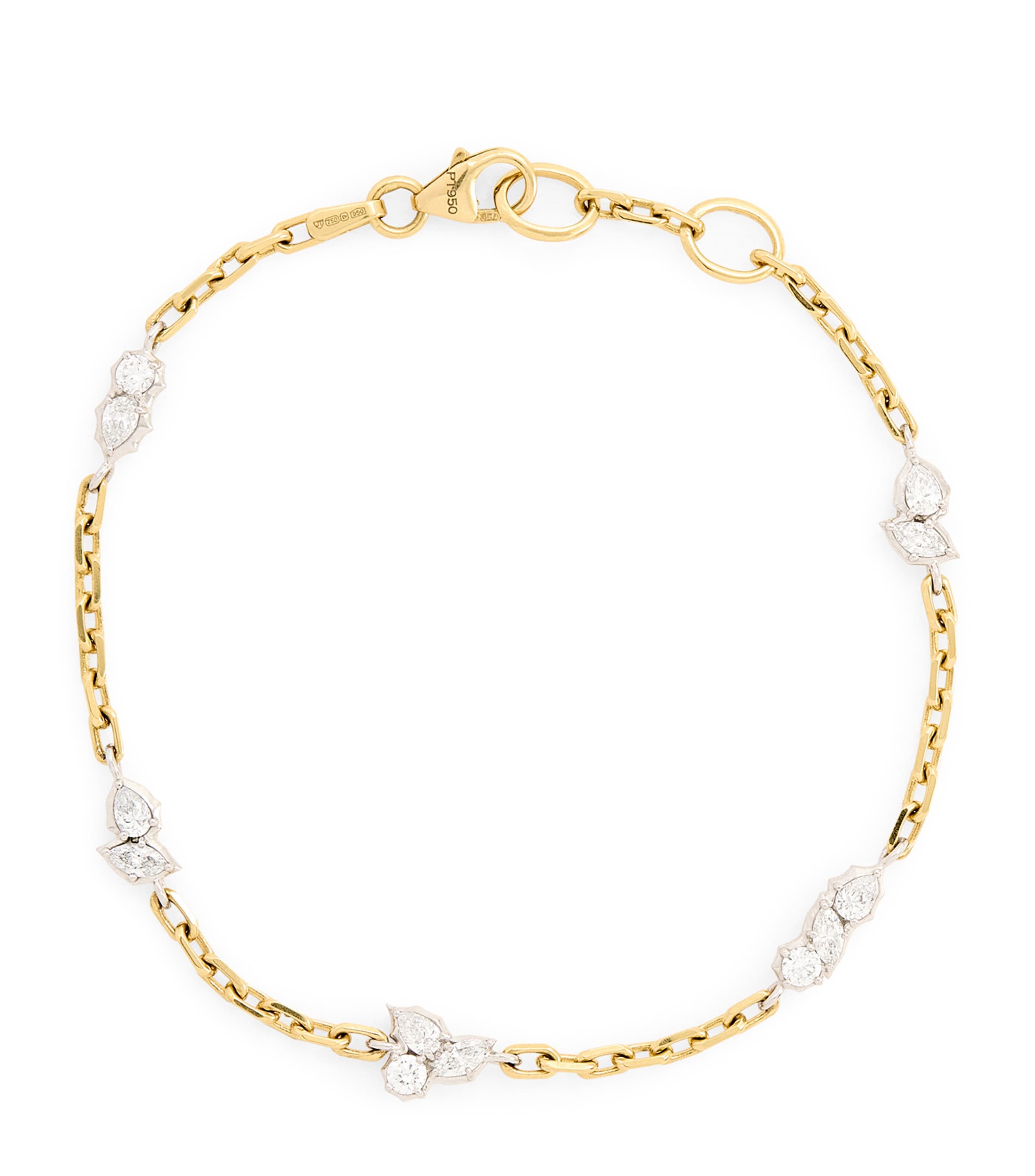 Jade Trau Yellow Gold, Platinum And Diamond Posey Station Bracelet In Gold