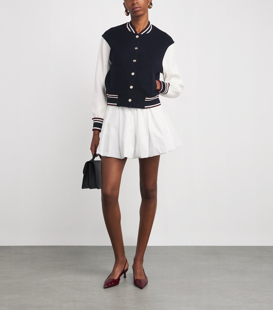 Wool Stripe-Trim Bomber Jacket NAVY Image 2