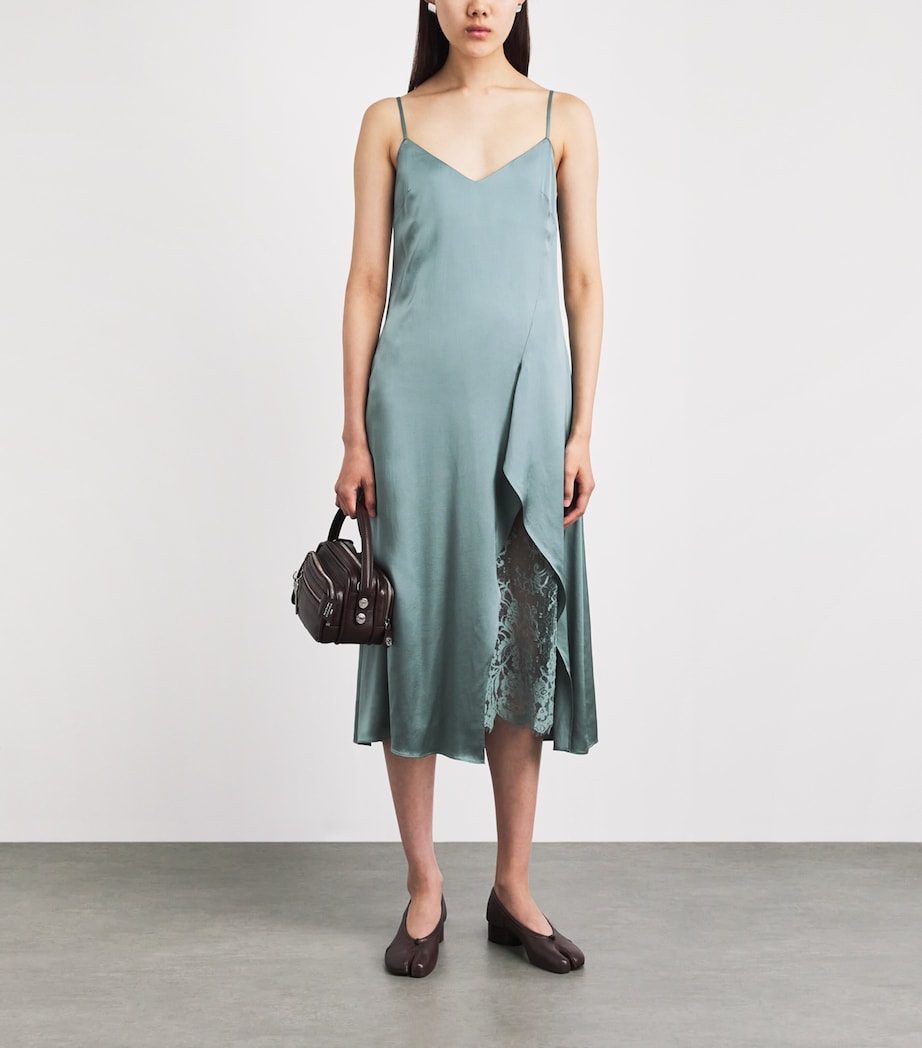 Acne Studios Womens Satin Lace-Trim Midi Dress Abc Sage Green Image 4