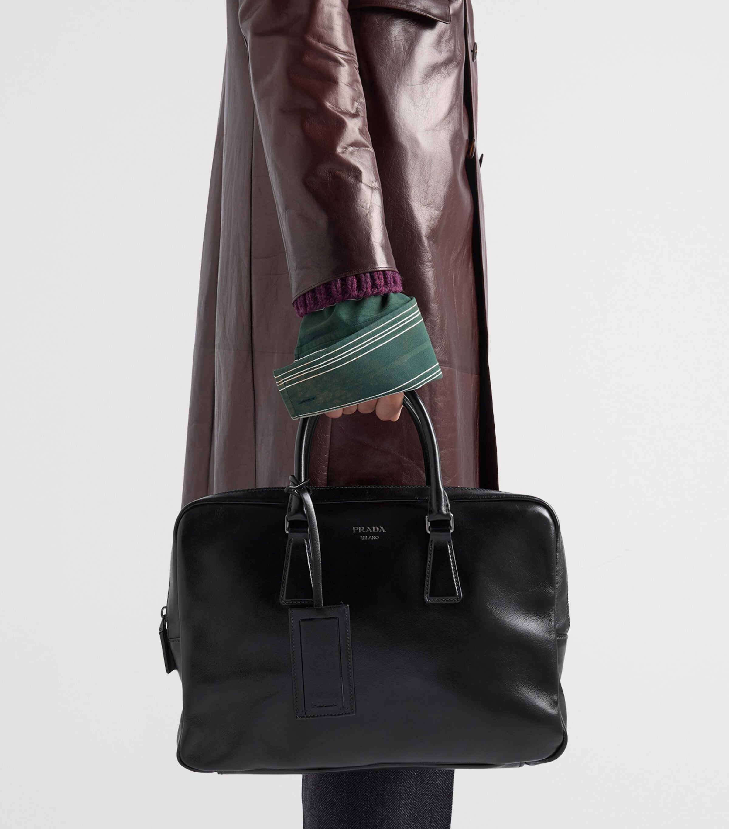 Prada Leather Logo Briefcase Black Image 2