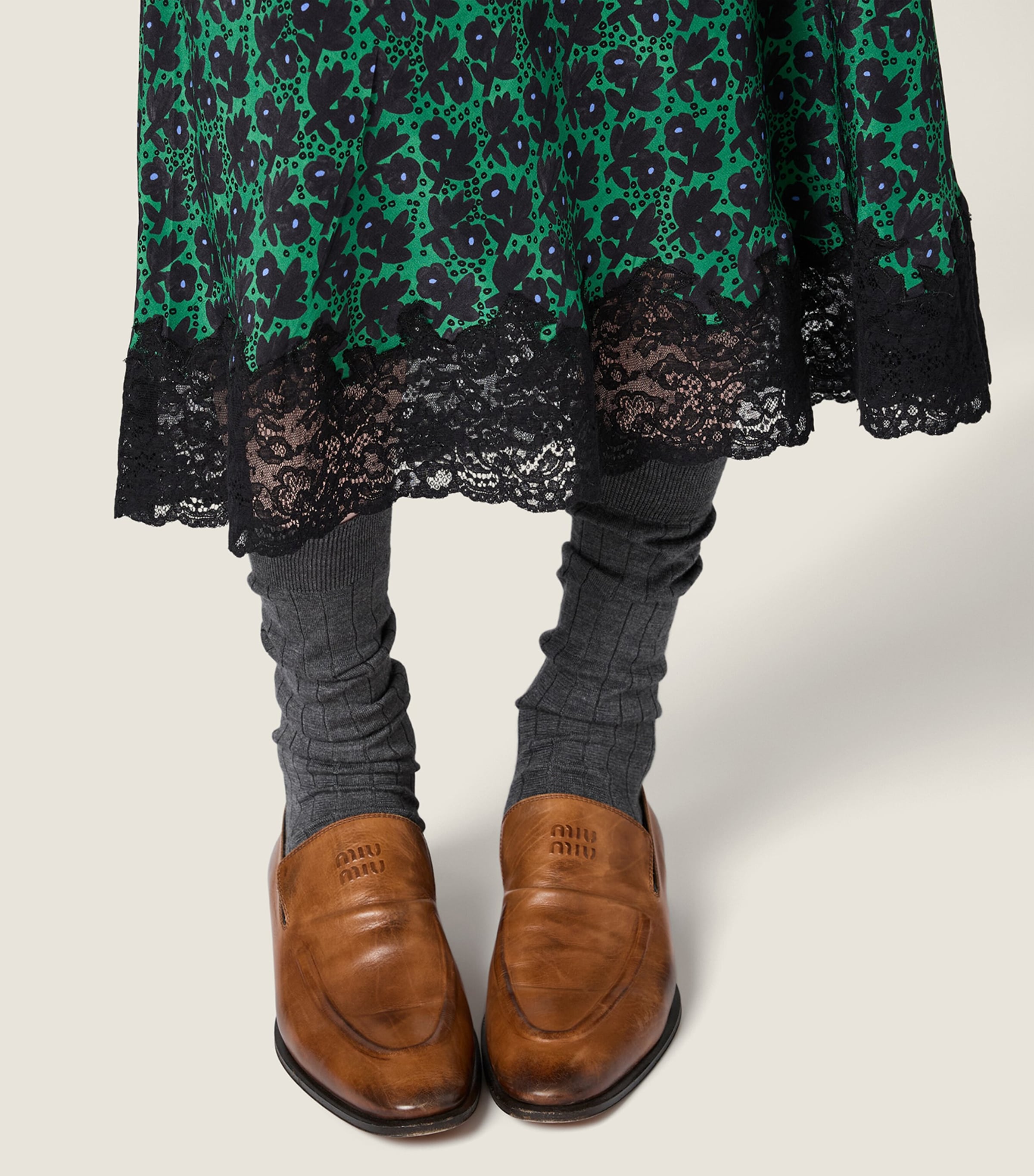 Miu Miu Womens Silk Crepe de Chine Midi Dress Green Image 4
