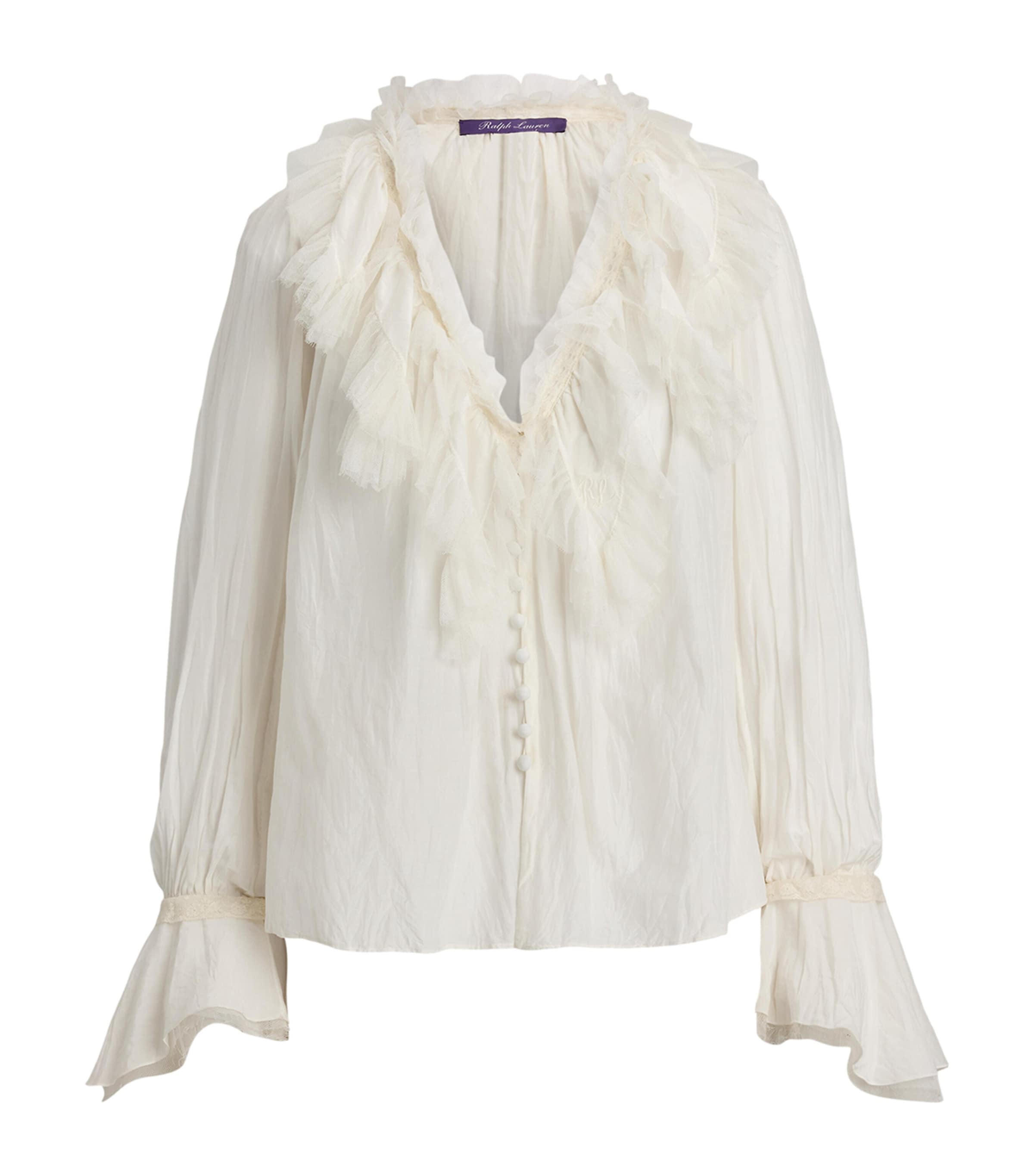 Ralph Lauren Collection Womens Cotton-Silk Kensley Blouse Cream Image 1