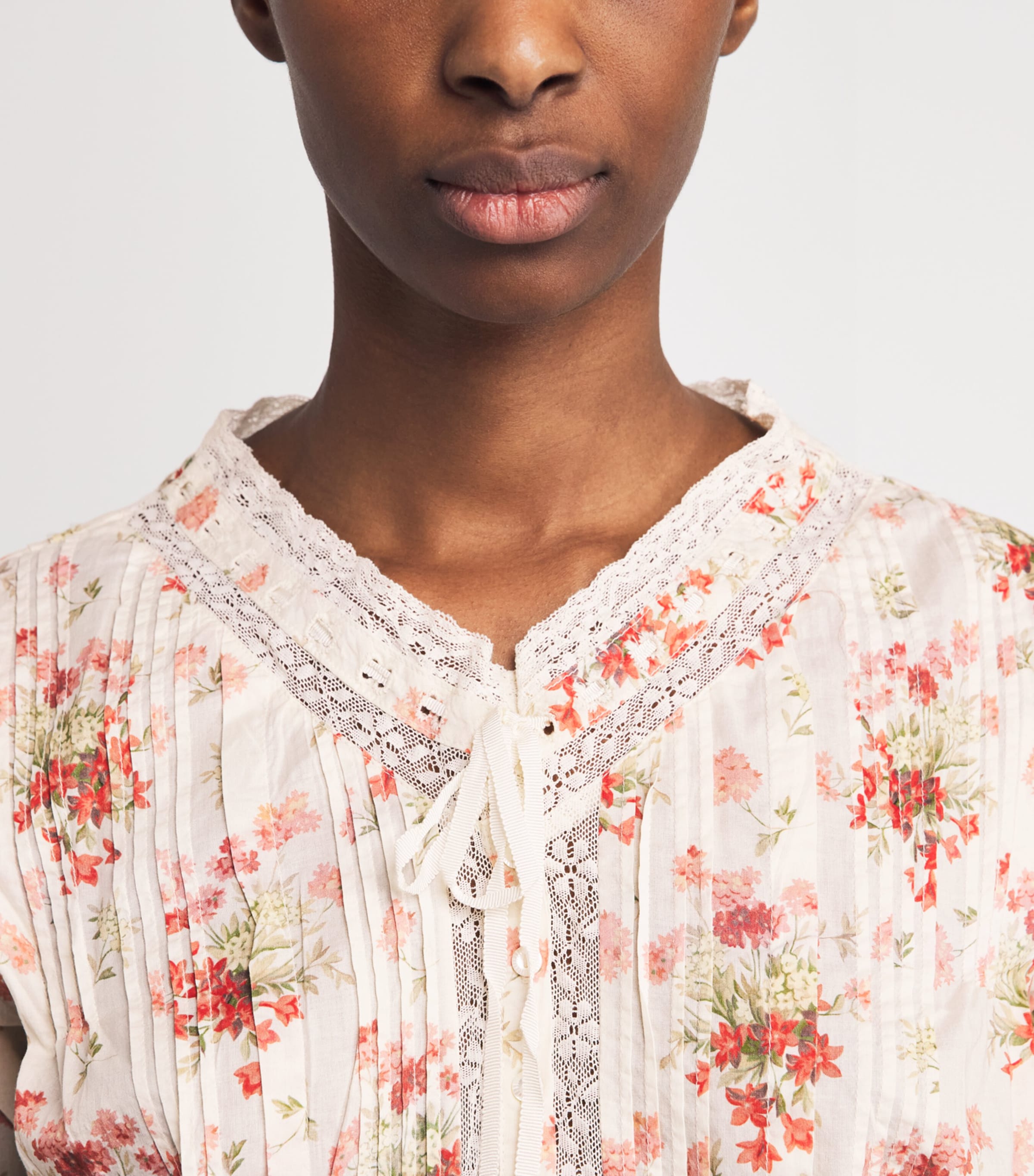 DÔEN Womens Organic Cotton Floral Print Hillock Blouse Ivory Lantana Floral Image 3
