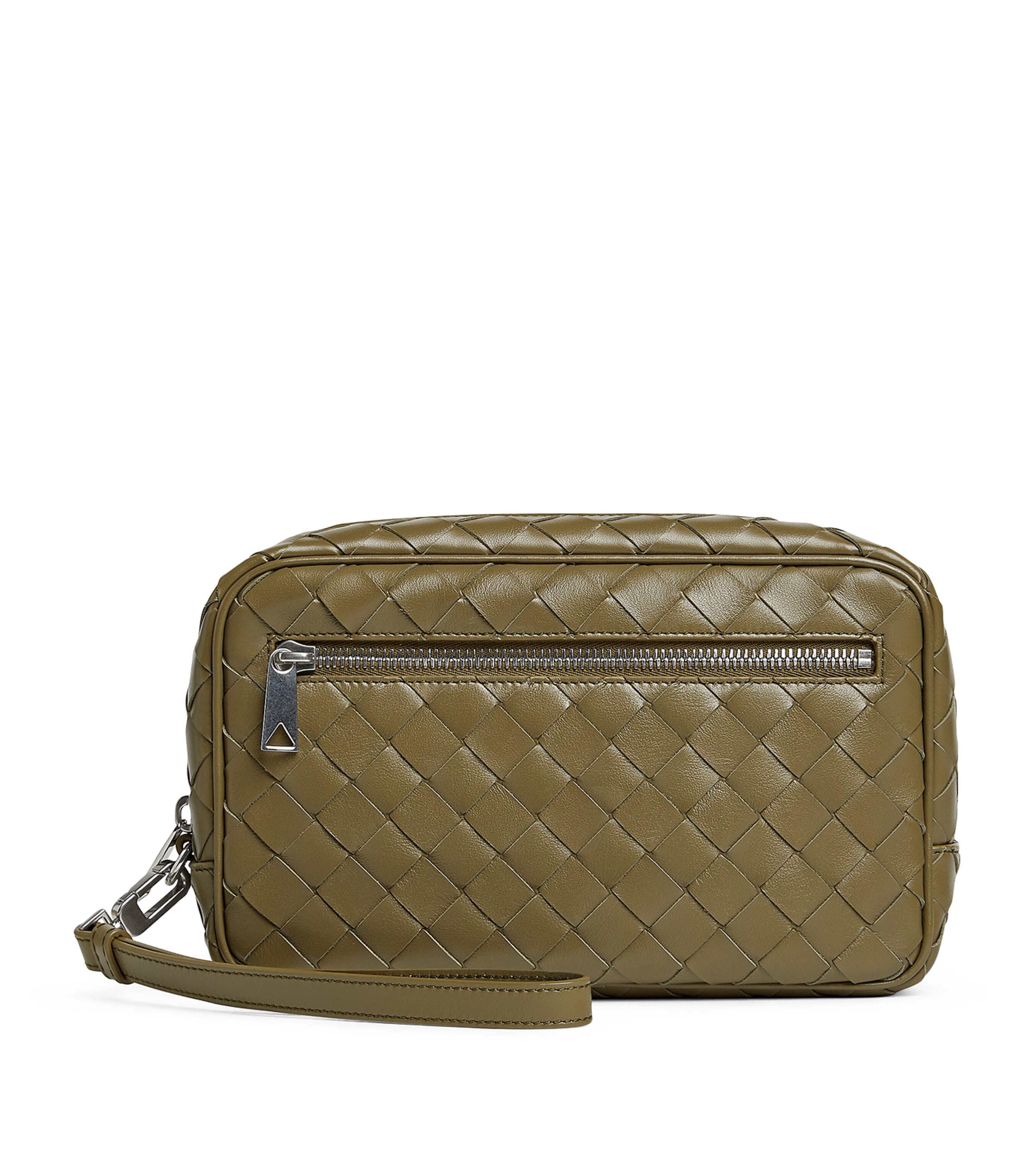 Bottega Veneta Leather Intrecciato Pouch In Green