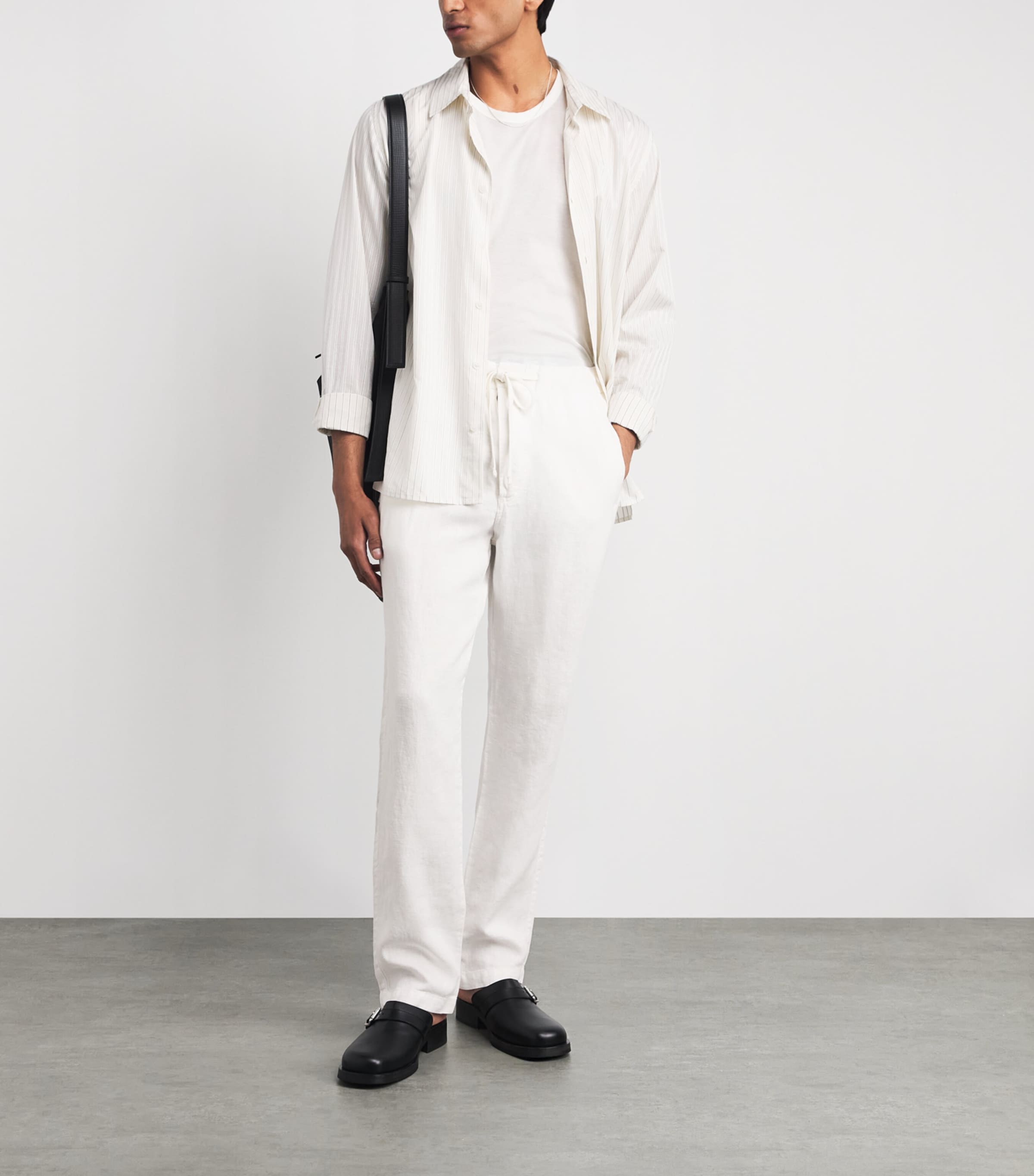 Citizens of Humanity Mens Linen Drawstring Straight Trousers White Image 2