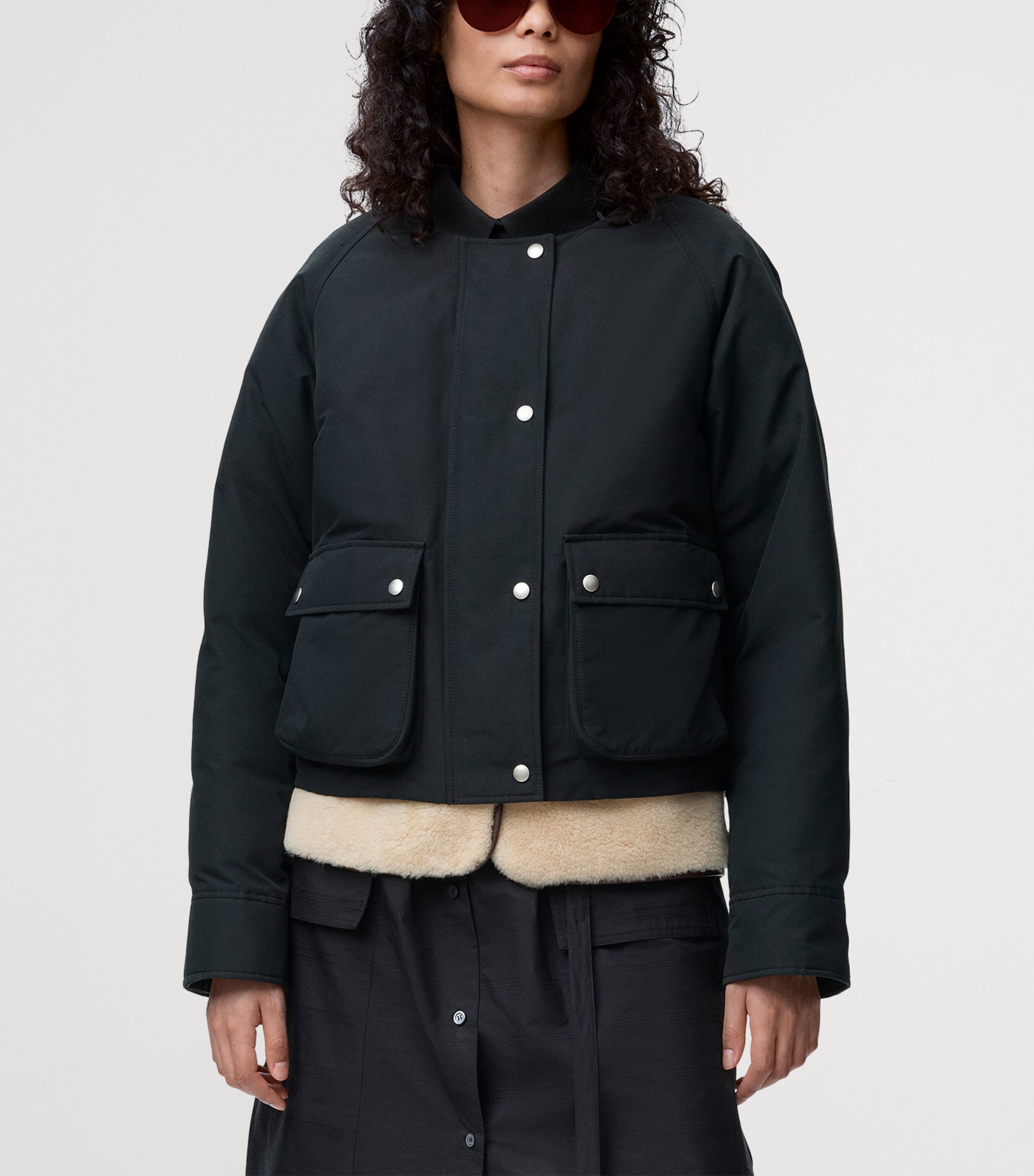 Shearling-Collar Jacket BLACK Image 5