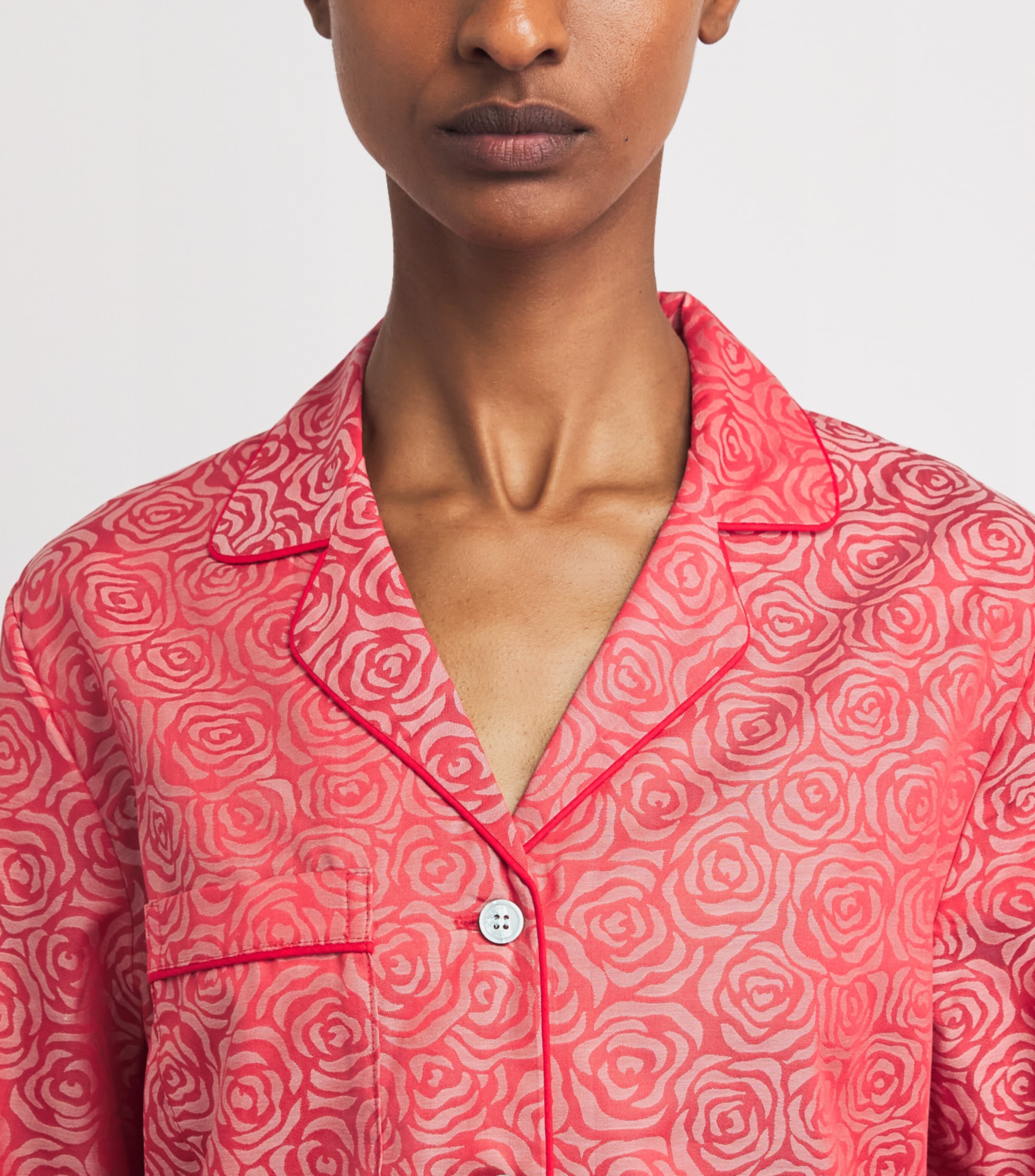 Derek Rose Womens Jacquard Roses Pyjama Set Red Image 5