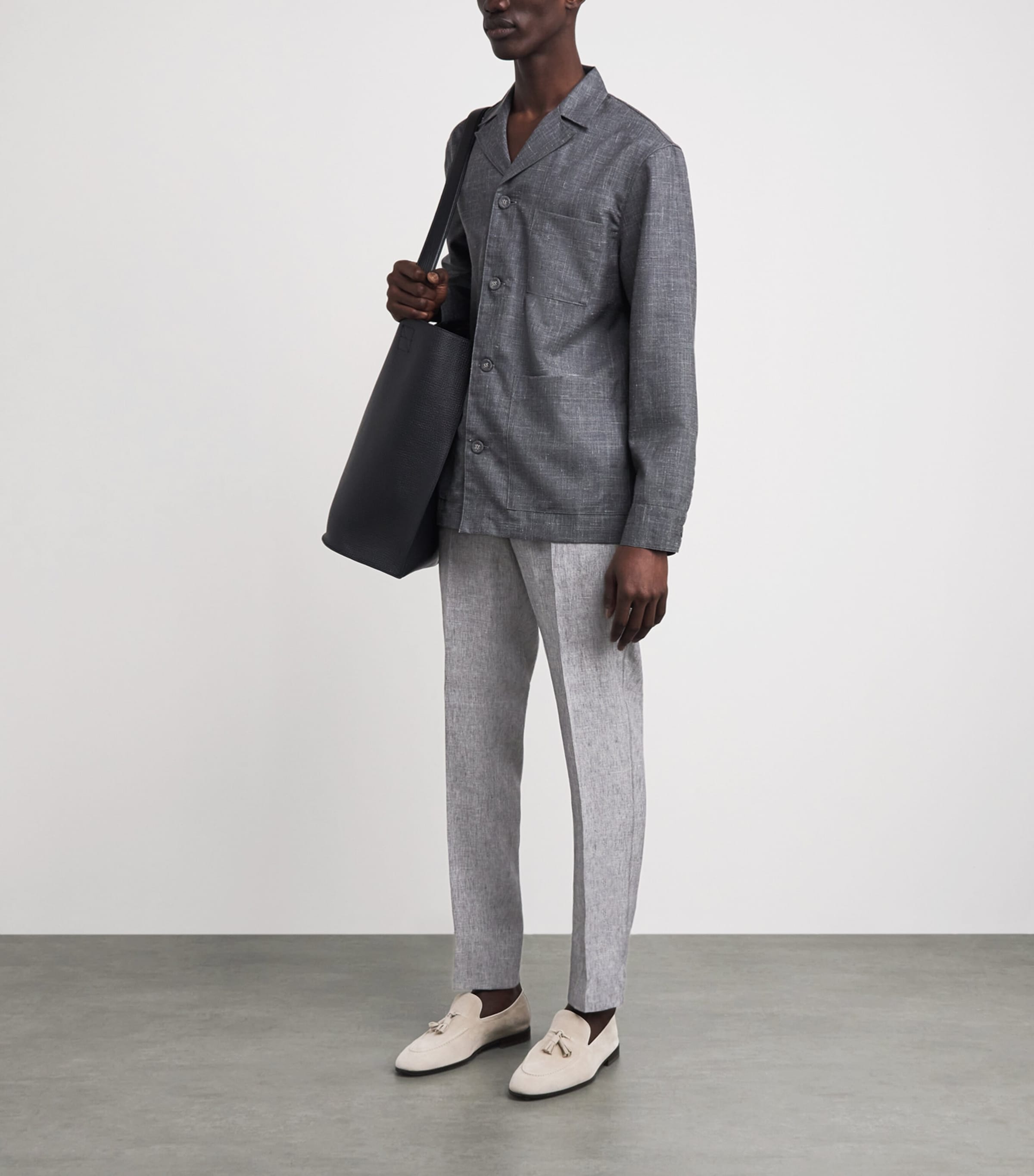 Corneliani Mens Linen Drawstring Trousers Gry Pce Dyed Ivr Image 2