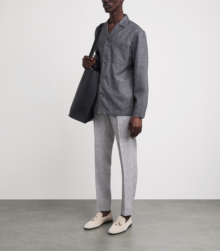 Corneliani Mens Linen Drawstring Trousers Gry Pce Dyed Ivr Image 2
