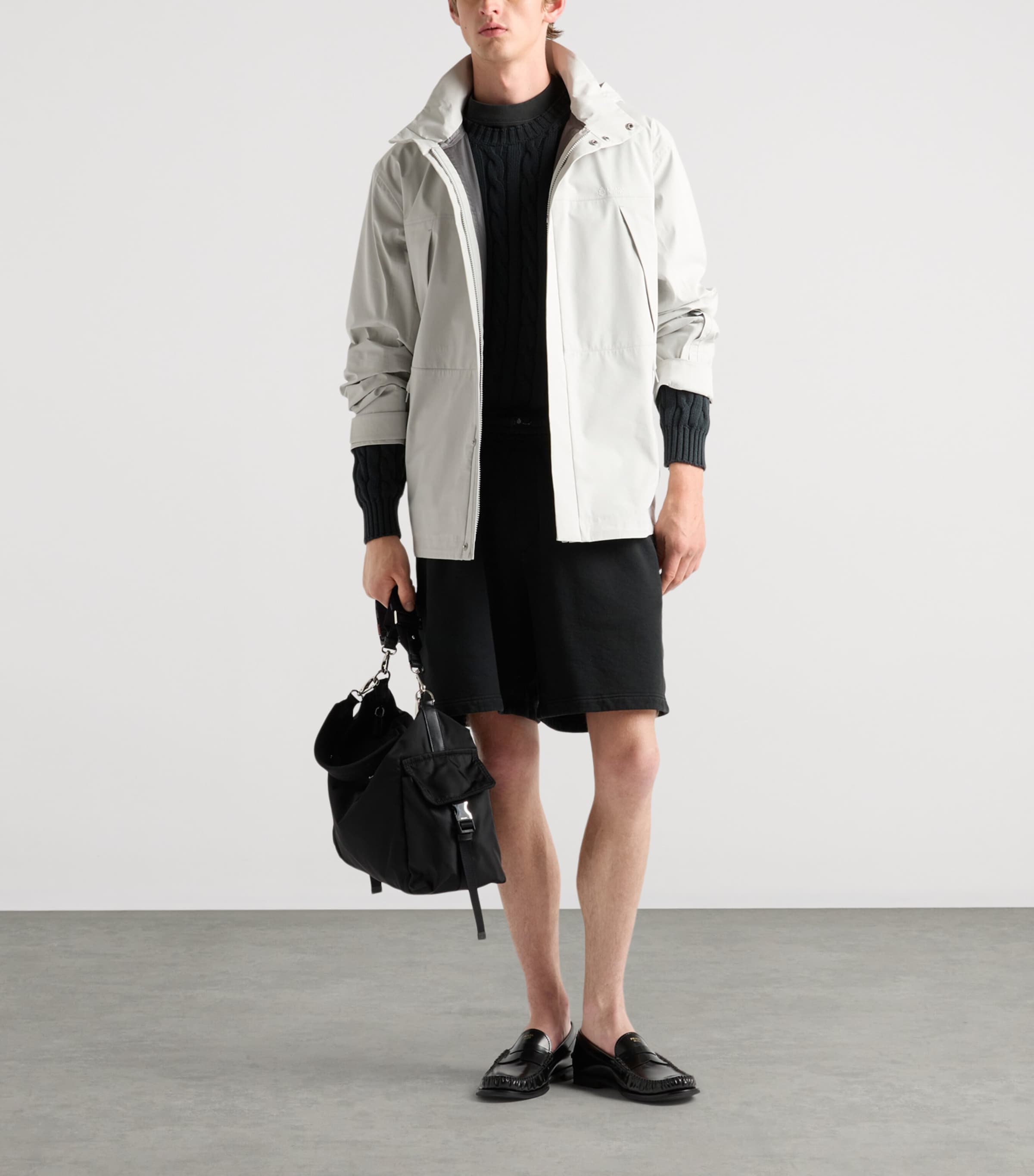 Prada Mens Technical Fabric Hooded Jacket Neutral Image 2