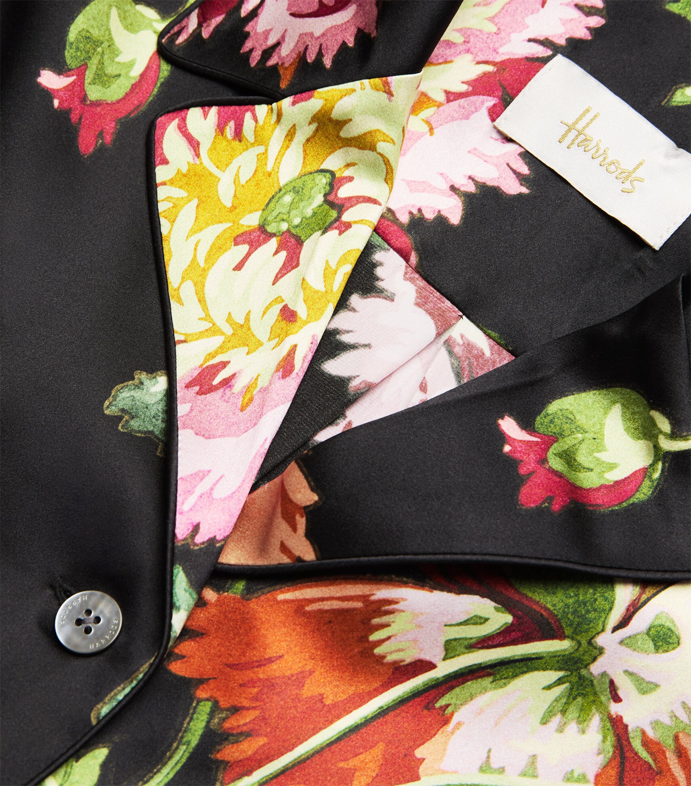 Harrods Womens Silk Floral Pyjama Set Black Image 5