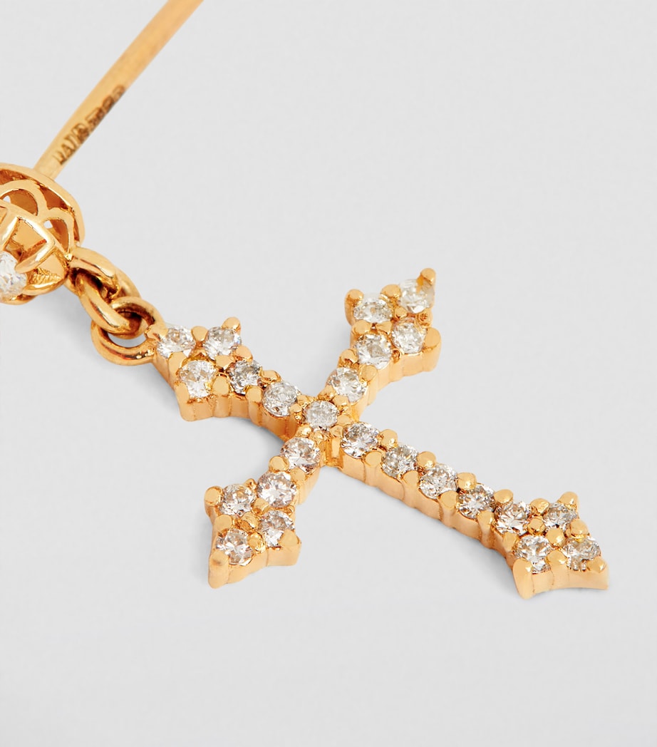 Jacquie Aiche Yellow Gold and Diamond Gothic Cross Single Earring Yellow Gold Image 6