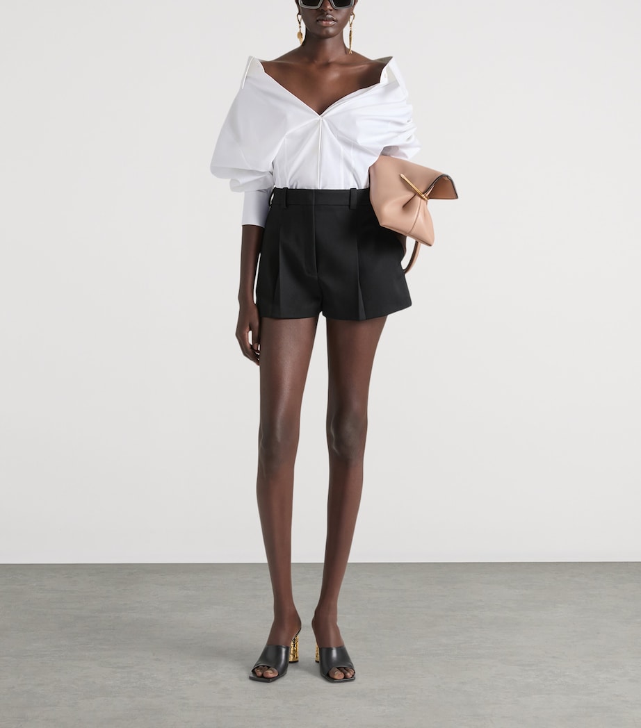 Givenchy Womens Wool Pleated High-Rise Shorts Black Image 2