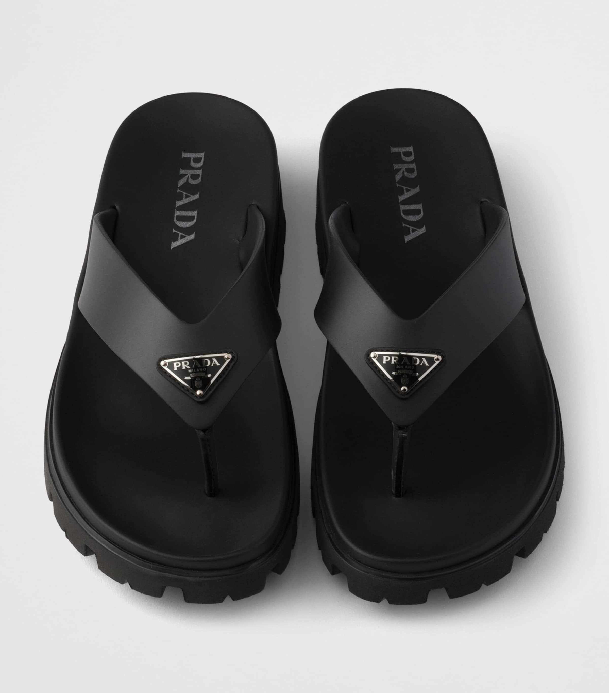 Prada Rubber Logo Thong Sandals Black Image 3