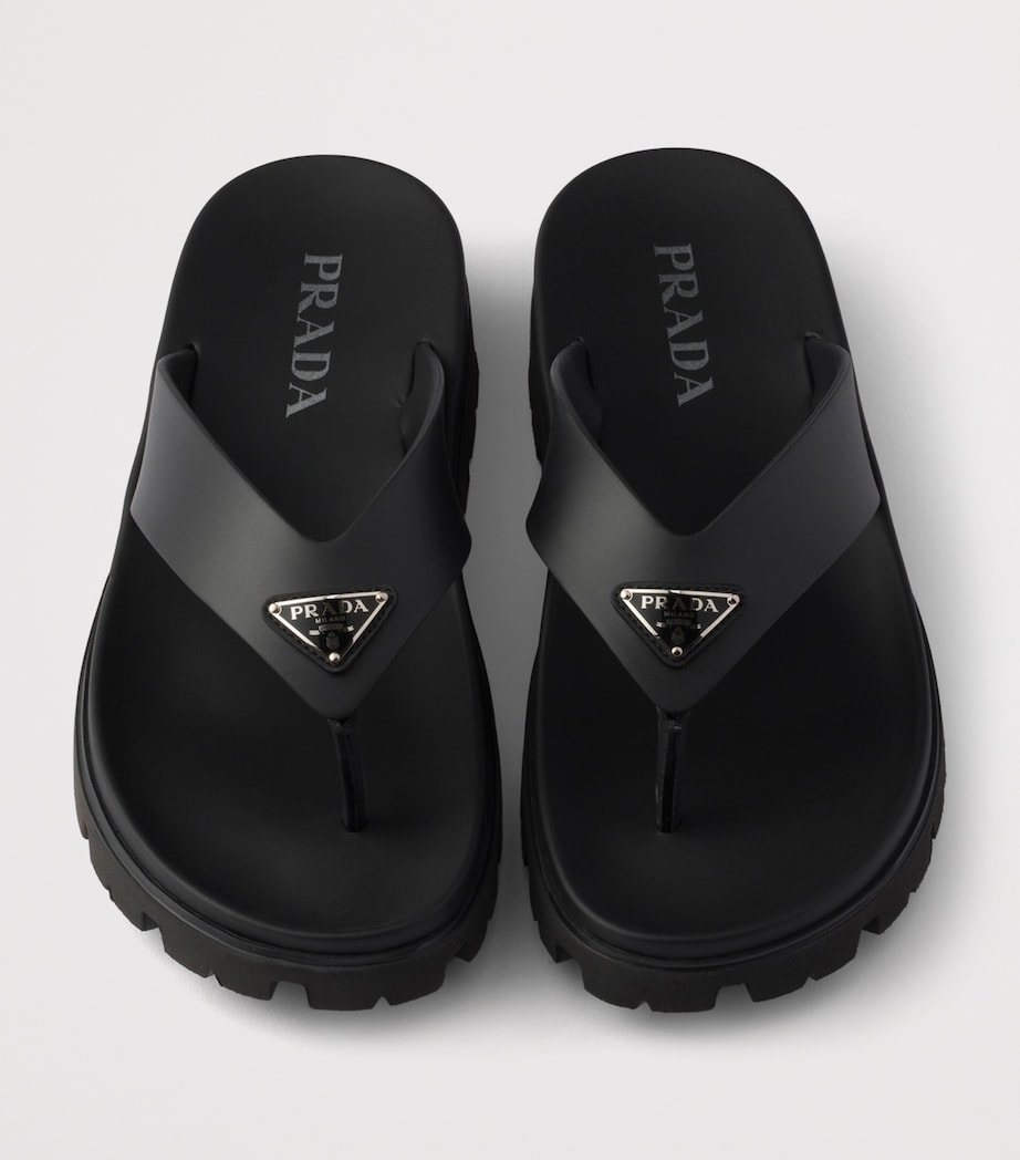 Prada Rubber Logo Thong Sandals Black Image 3