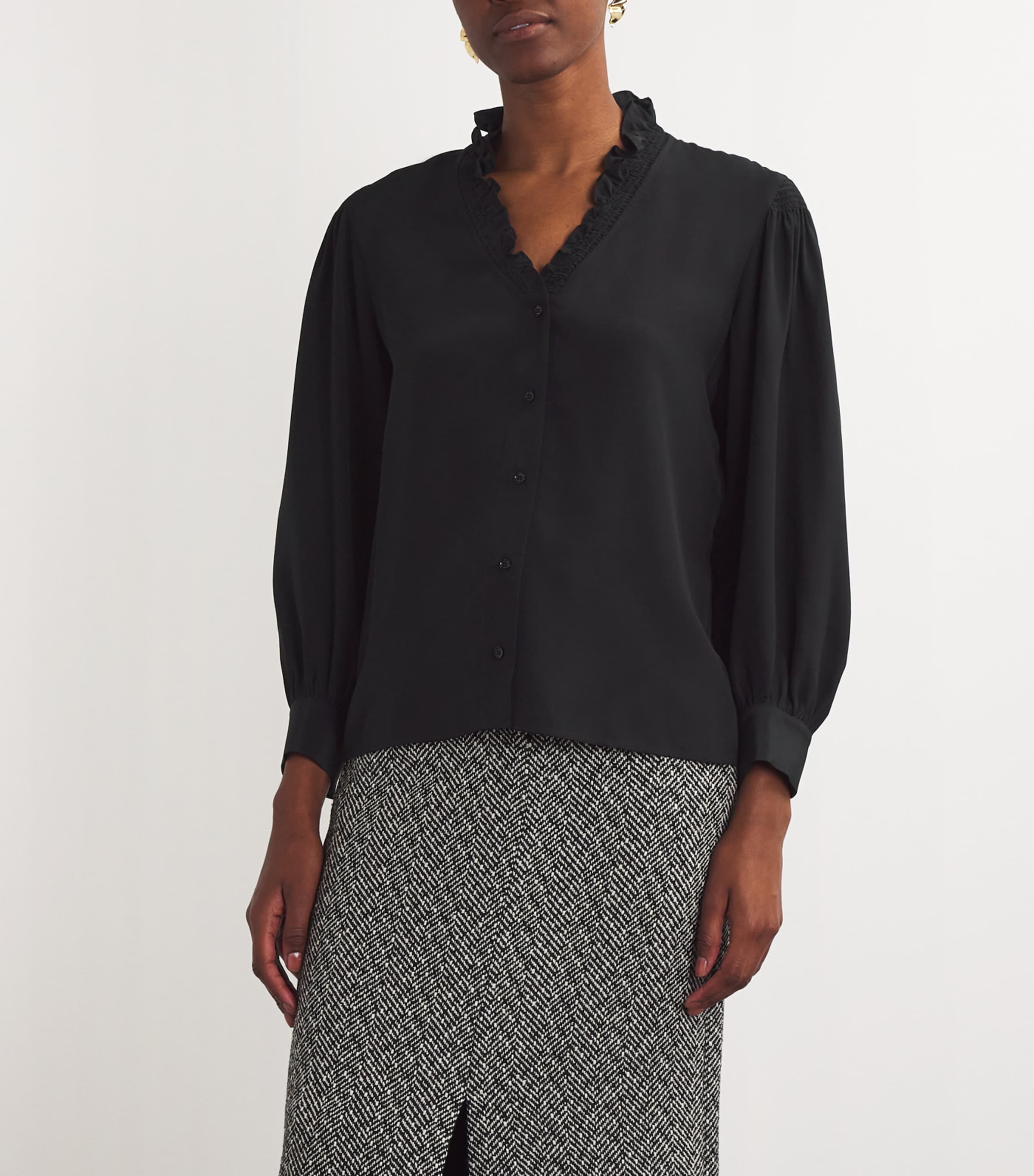 Silk Ruffle Collar Shirt BLACK Image 3