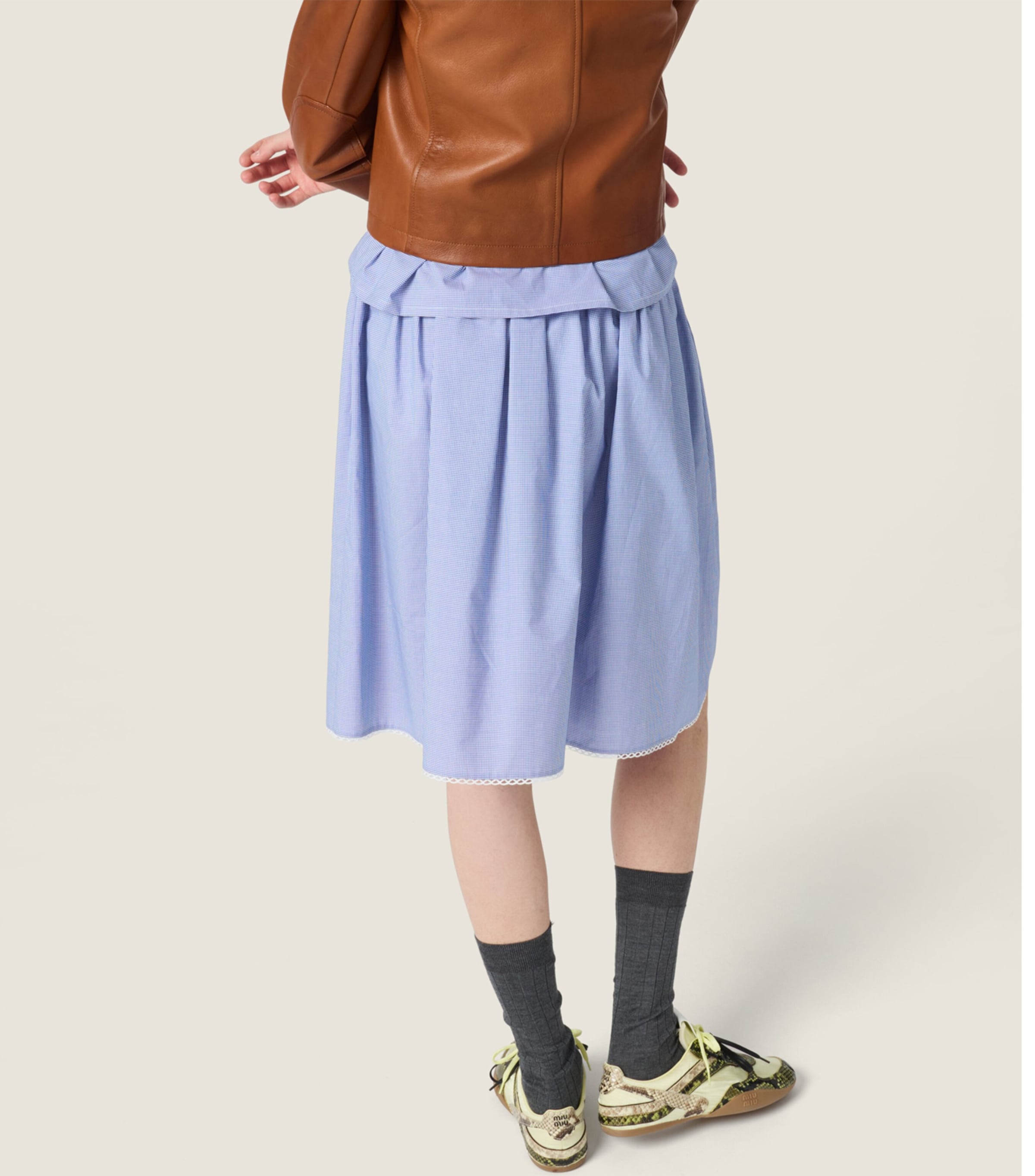 Miu Miu Womens Cotton Gingham Midi Skirt Image 5