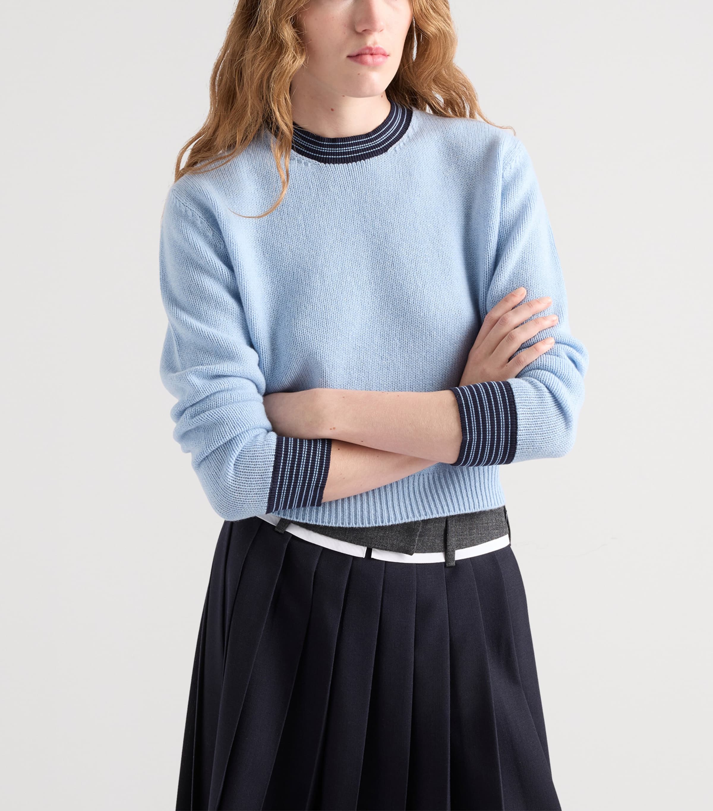 Prada Womens Cashmere-Blend Sweater Light Blue Image 3