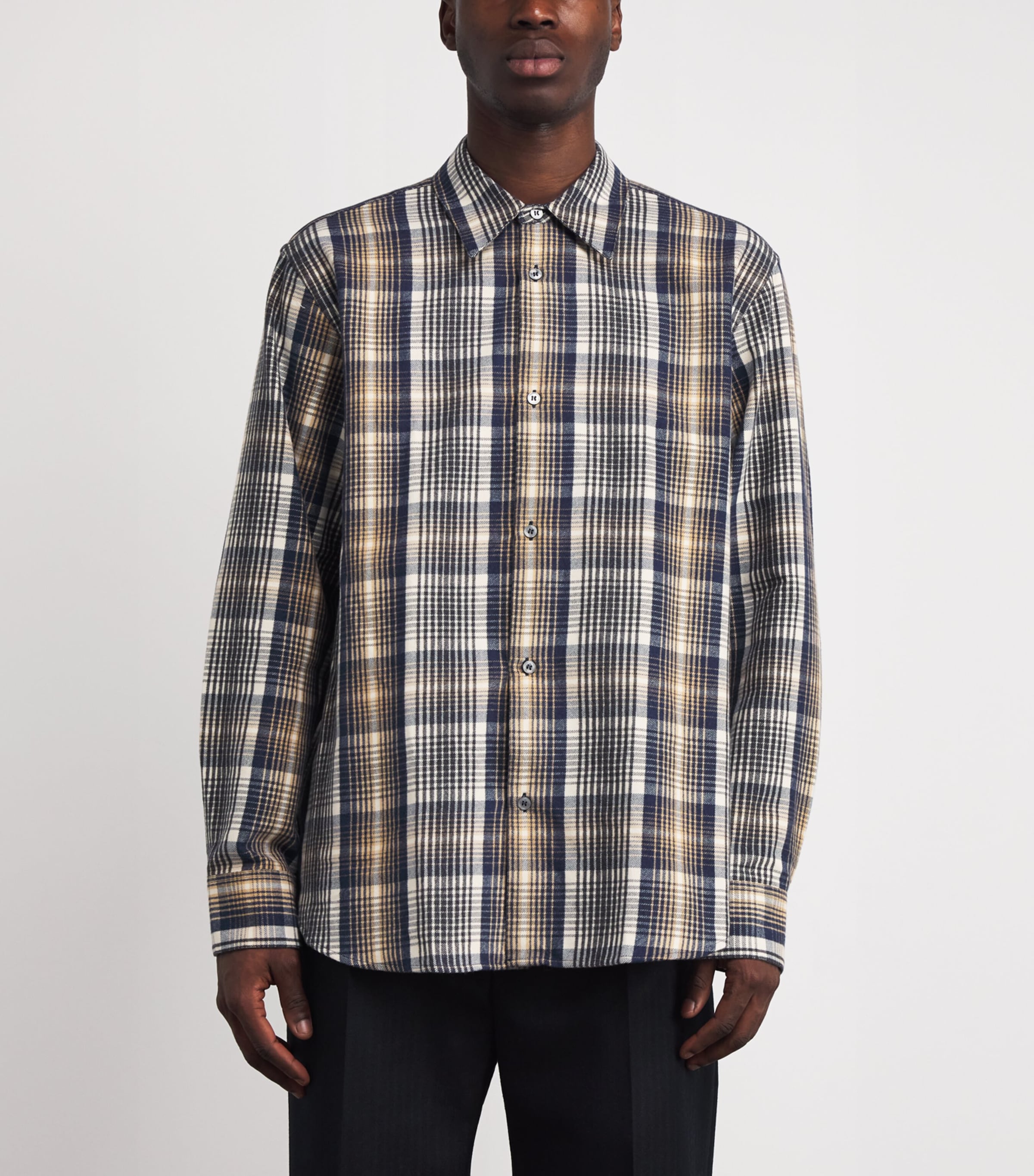 x Aaron Levine Cotton Check View Shirt NAVY / OATMEAL Image 3