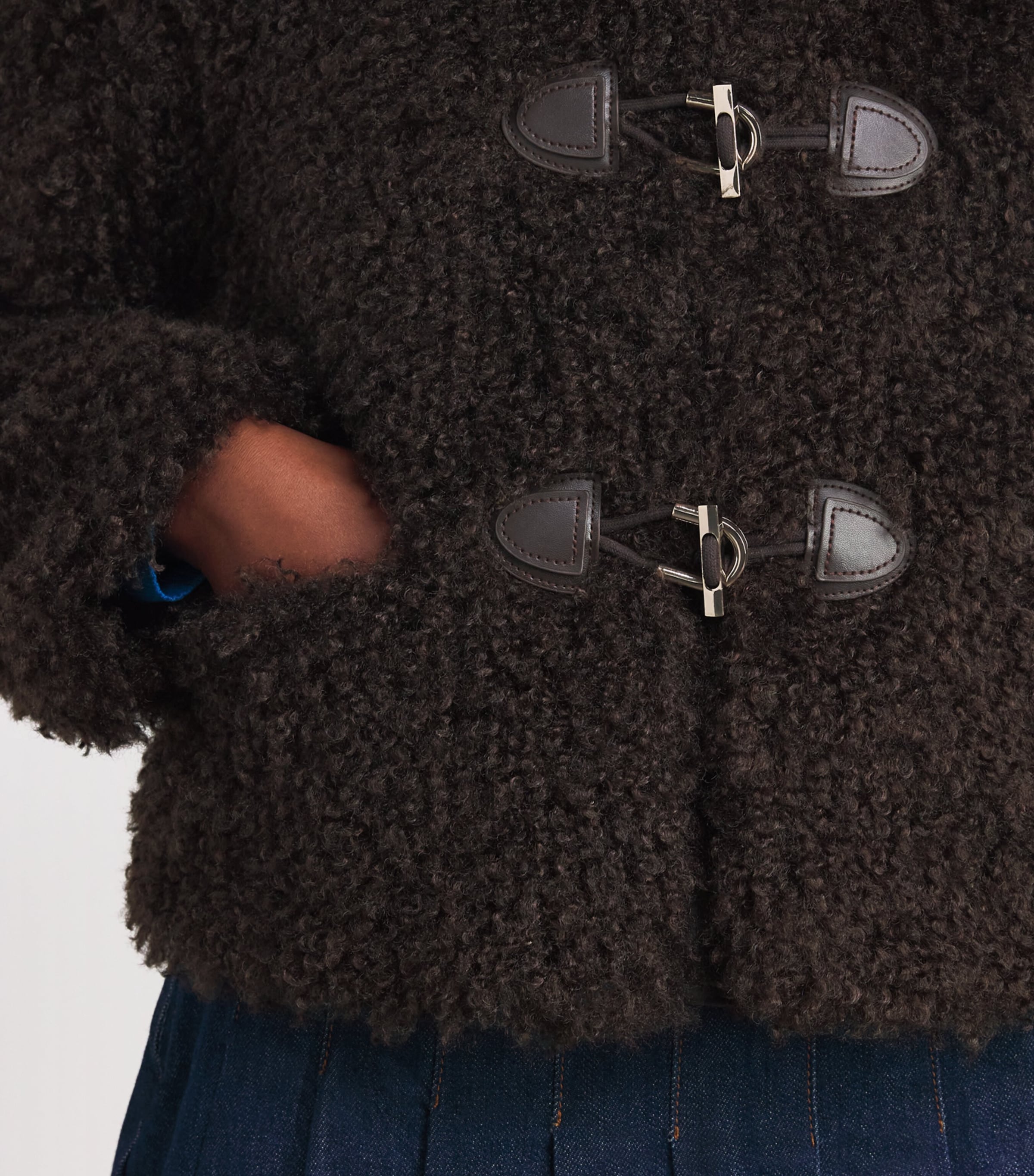 Faux Shearling Bomber Jacket DARK BROWN Image 6