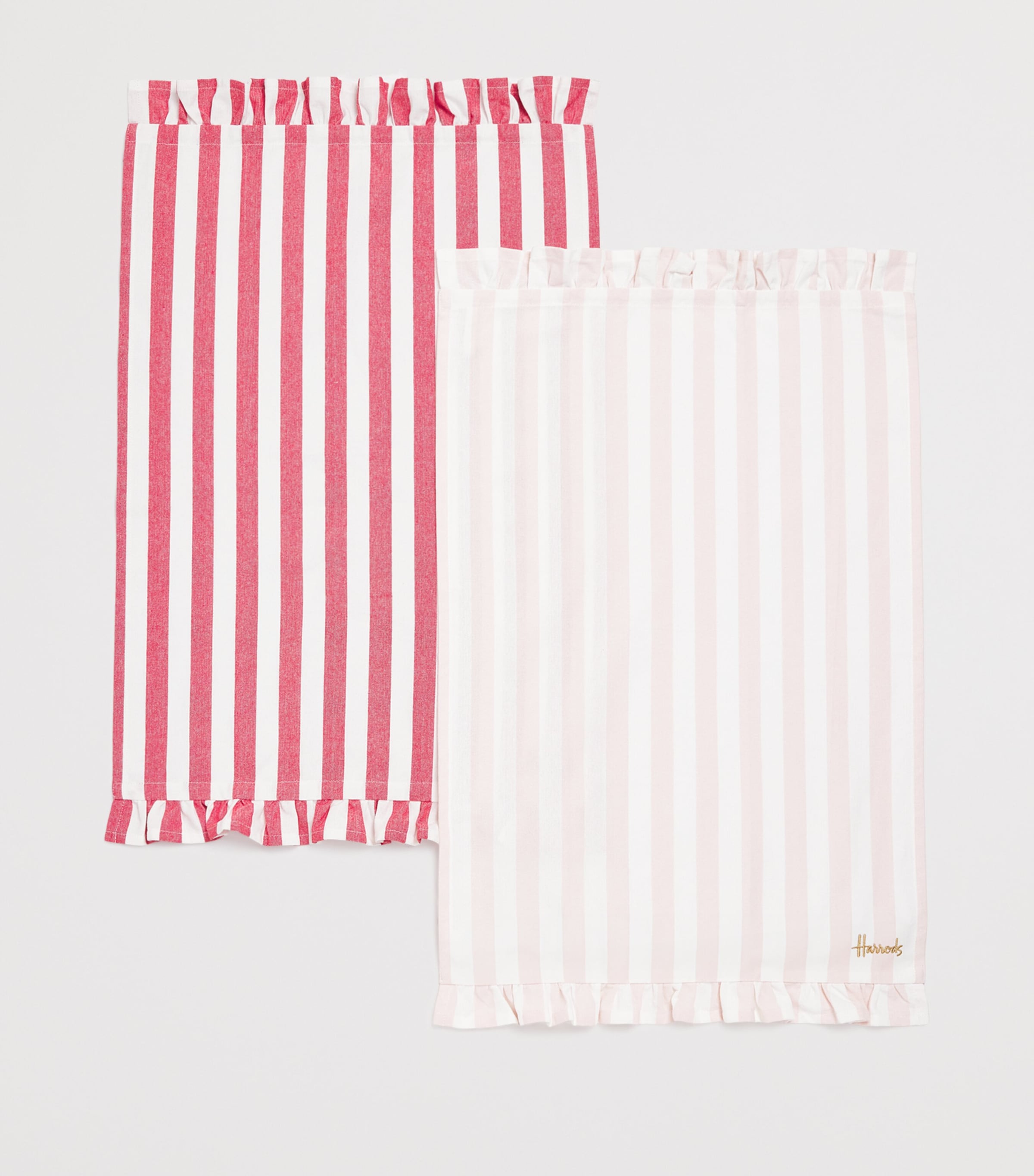 Harrods Stripe Ruffle Tea Towels (Set of 2) Red Image 2