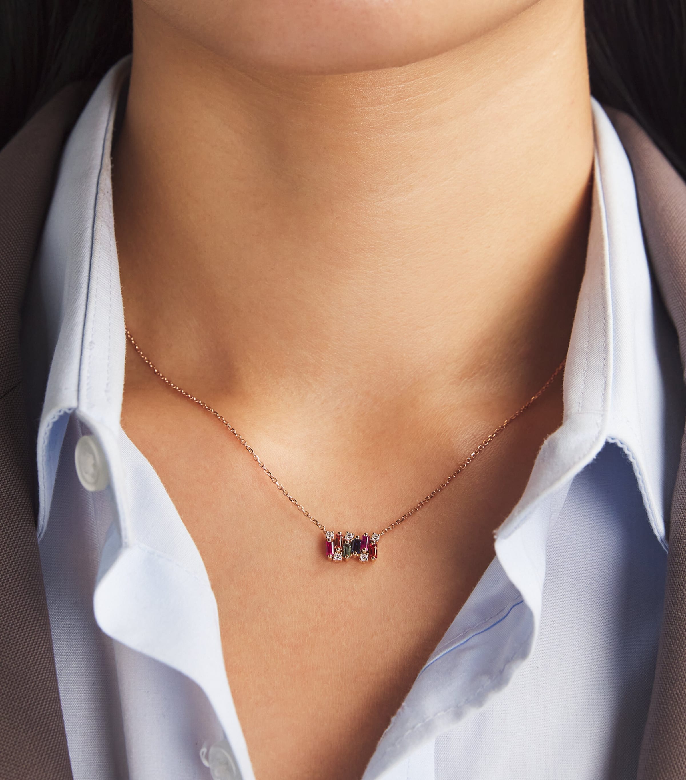 Suzanne Kalan Rose Gold, Diamond and Rainbow Sapphire Shimmer Necklace Rg/rs Image 2