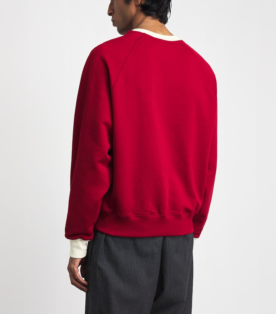 AMI Paris Mens Cotton Bicolour Ami de Coeur Sweatshirt Rouge Rubis/ivr Image 5