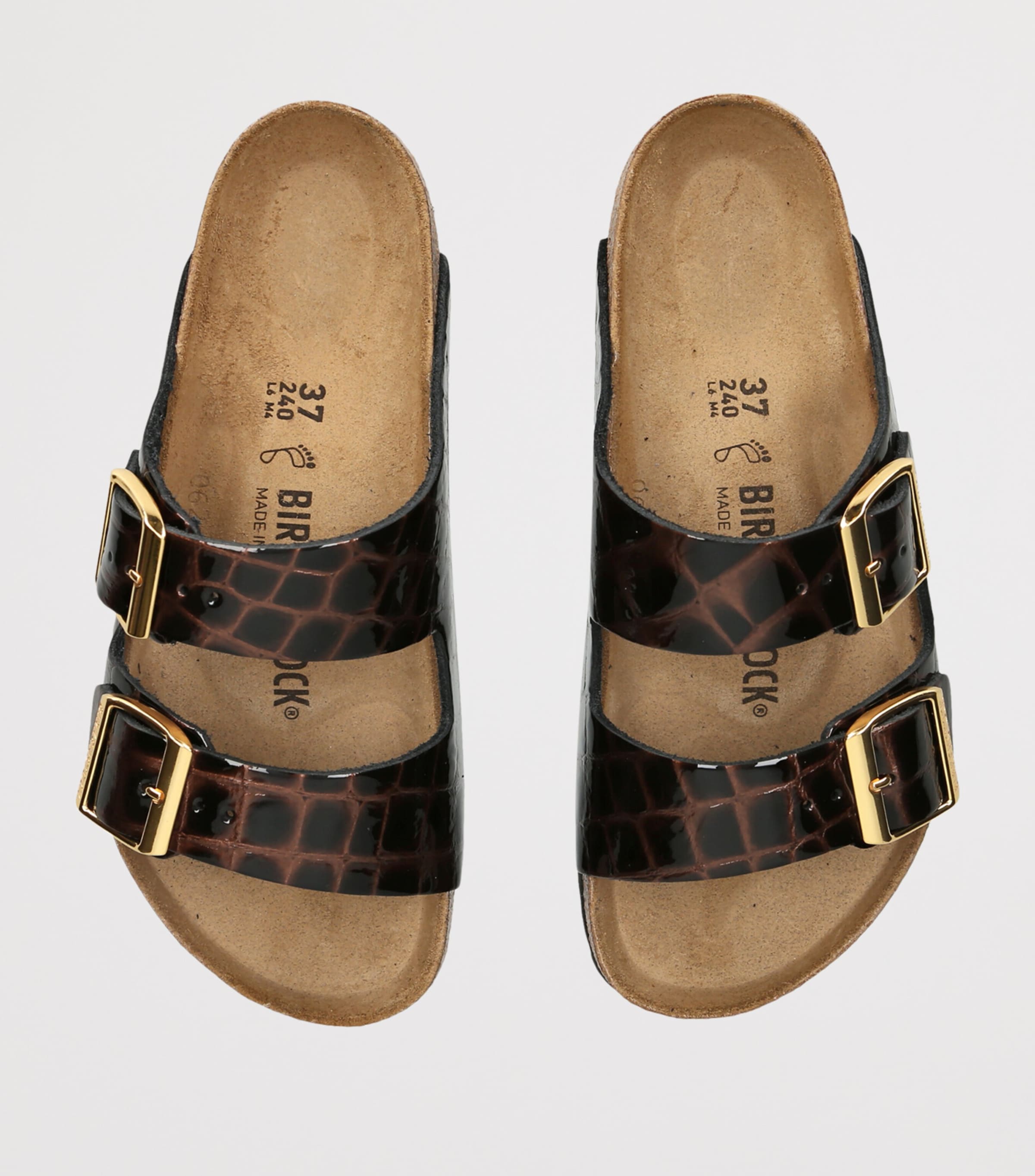 Birkenstock Leather Croc-Embossed Arizona Sandals (Regular Fit) Black Image 4