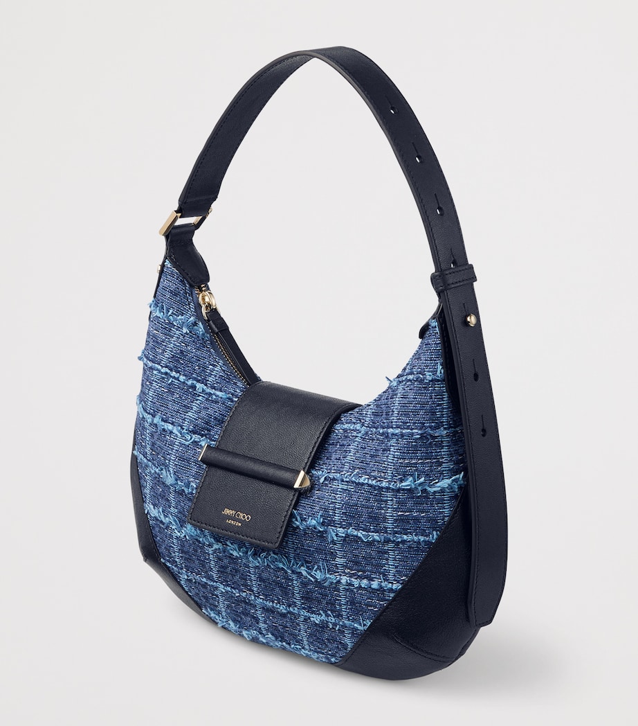 Jimmy Choo Leather-Denim Bar Shoulder Bag Denim Grid/marine/sh Image 2