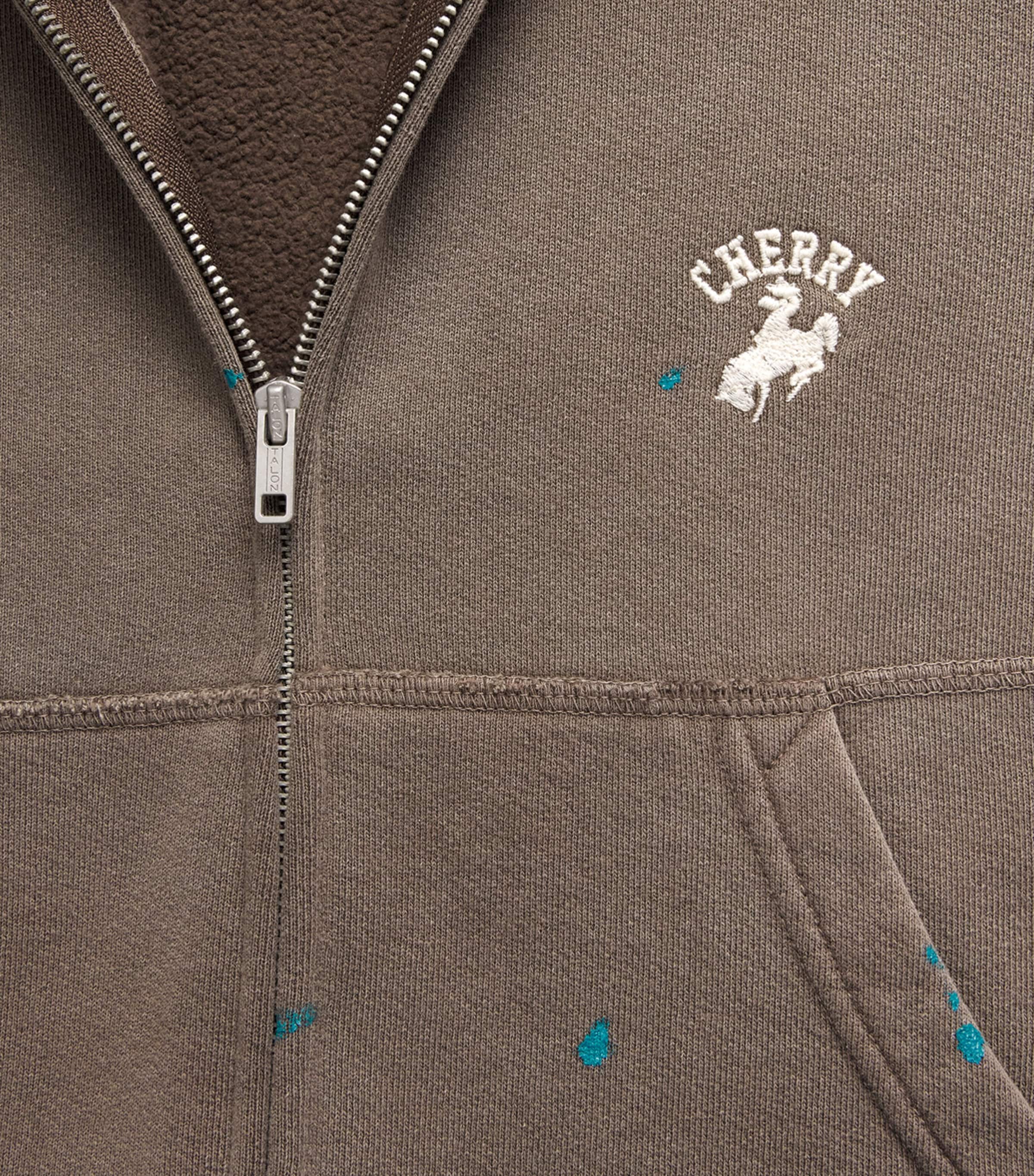 Cherry Los Angeles Mens Western Athletic Zip-Up Hoodie Brown Image 6